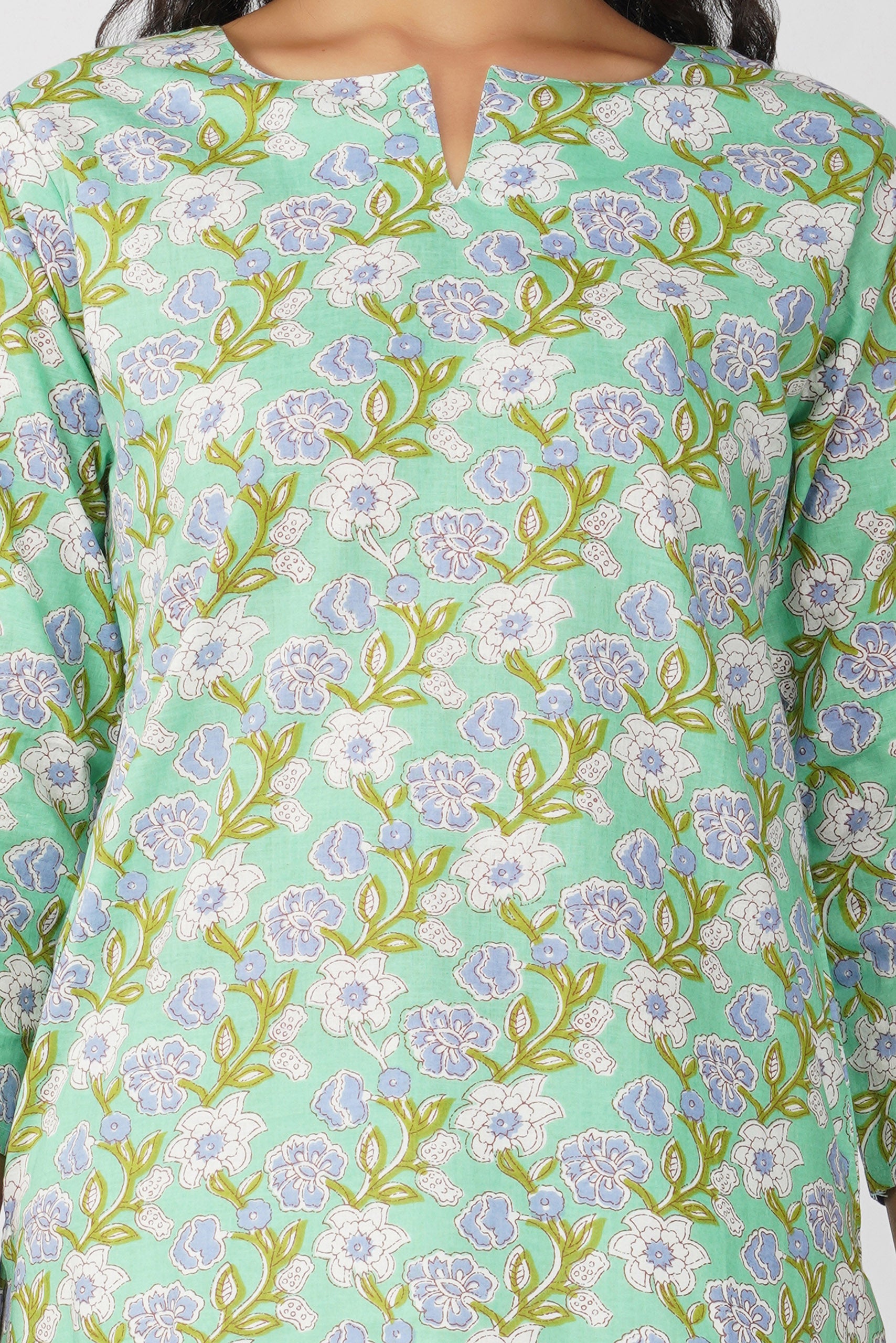 Green Veil Print Cotton Top