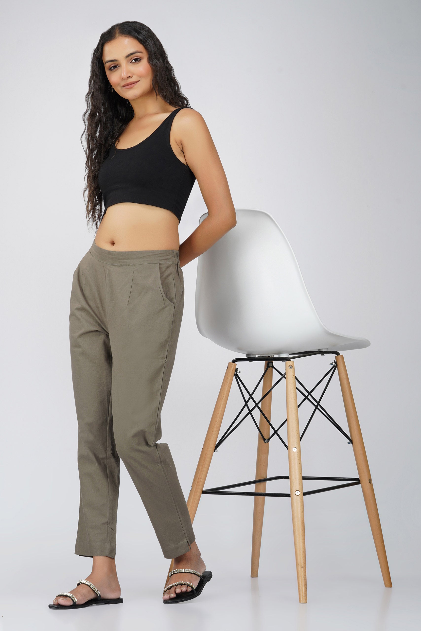 Grey Cotton Trouser for Women