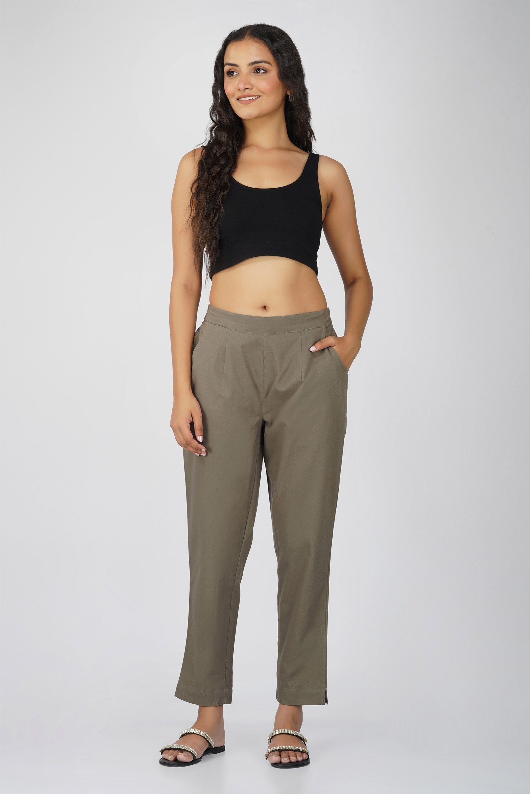 Grey Cotton Trouser for Women