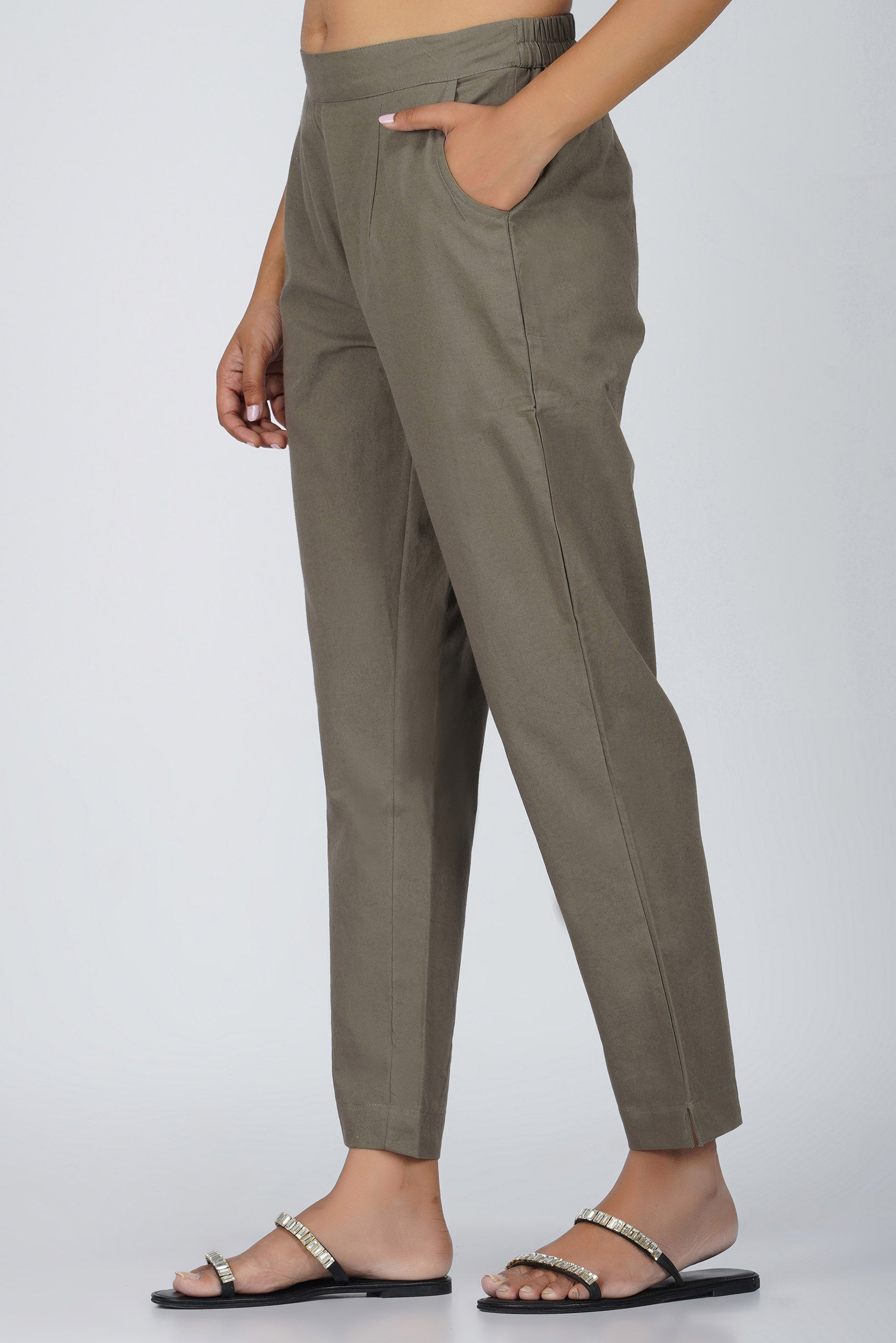 Grey Cotton Trouser for Women