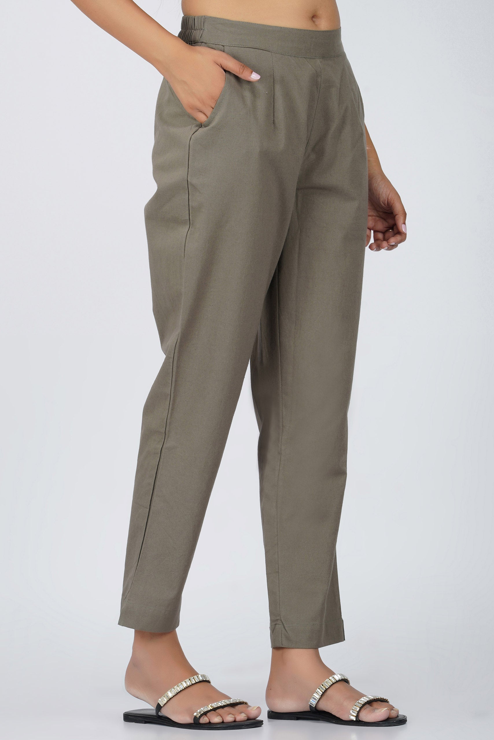Grey Cotton Trouser for Women