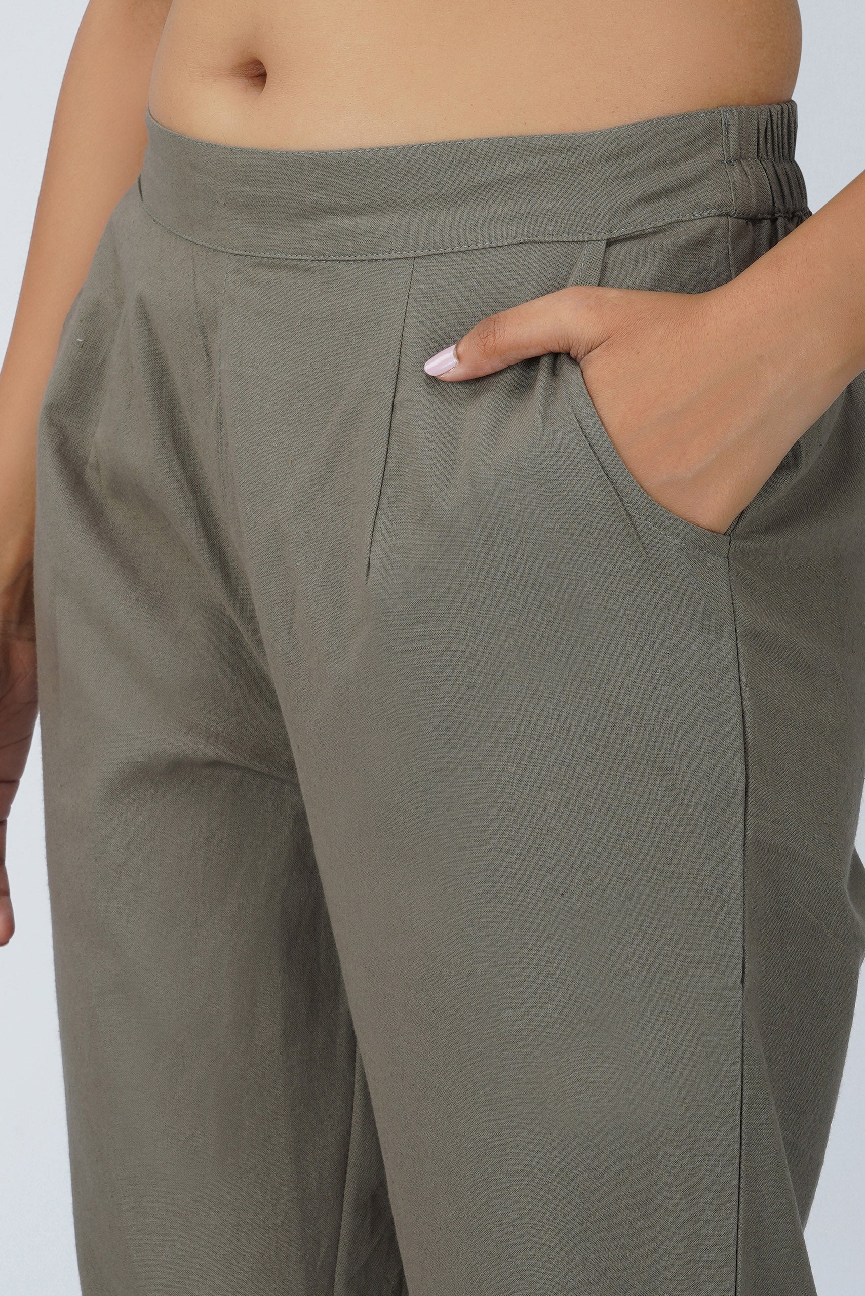 Grey Cotton Trouser for Women