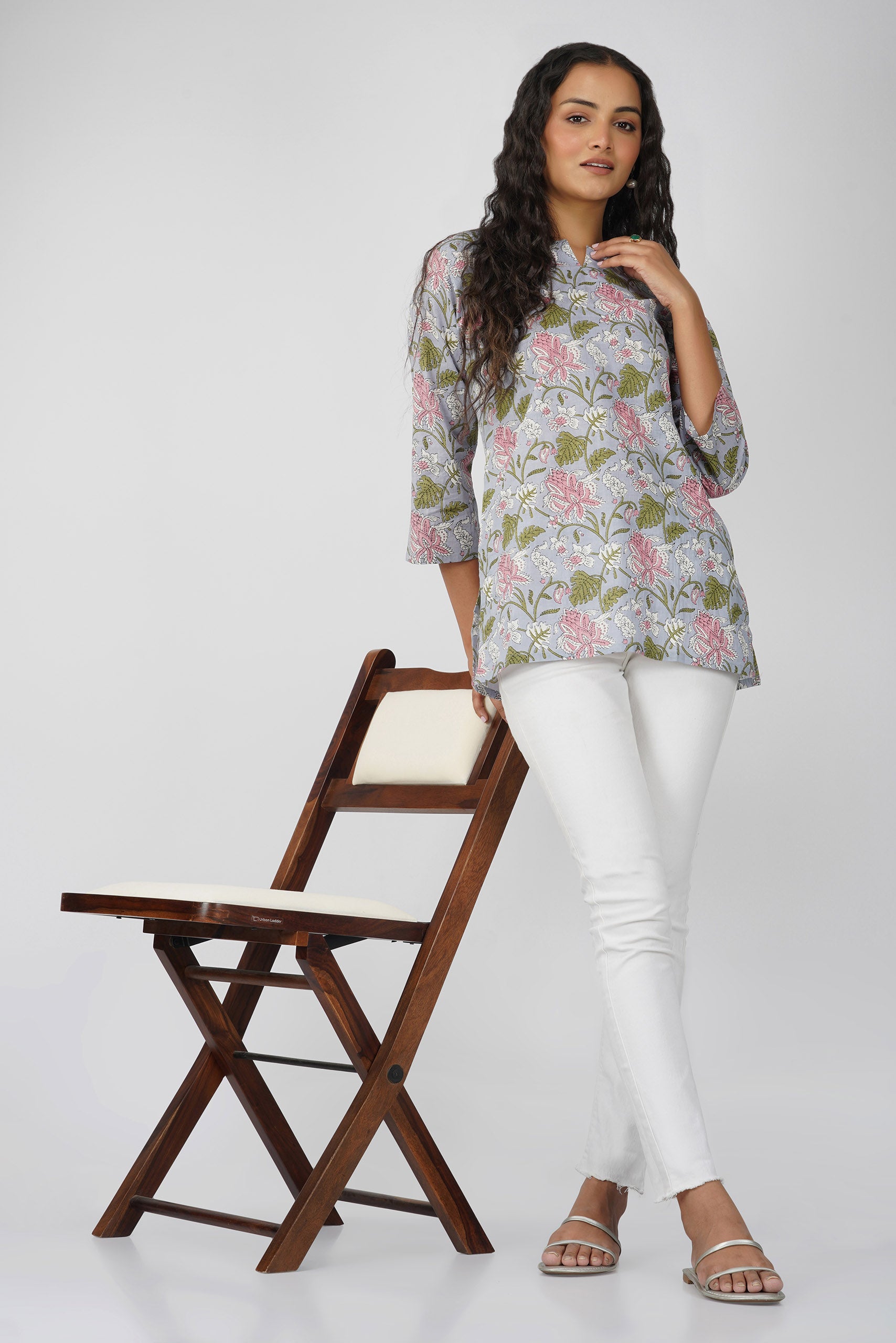 Grey Veil Print Cotton Top