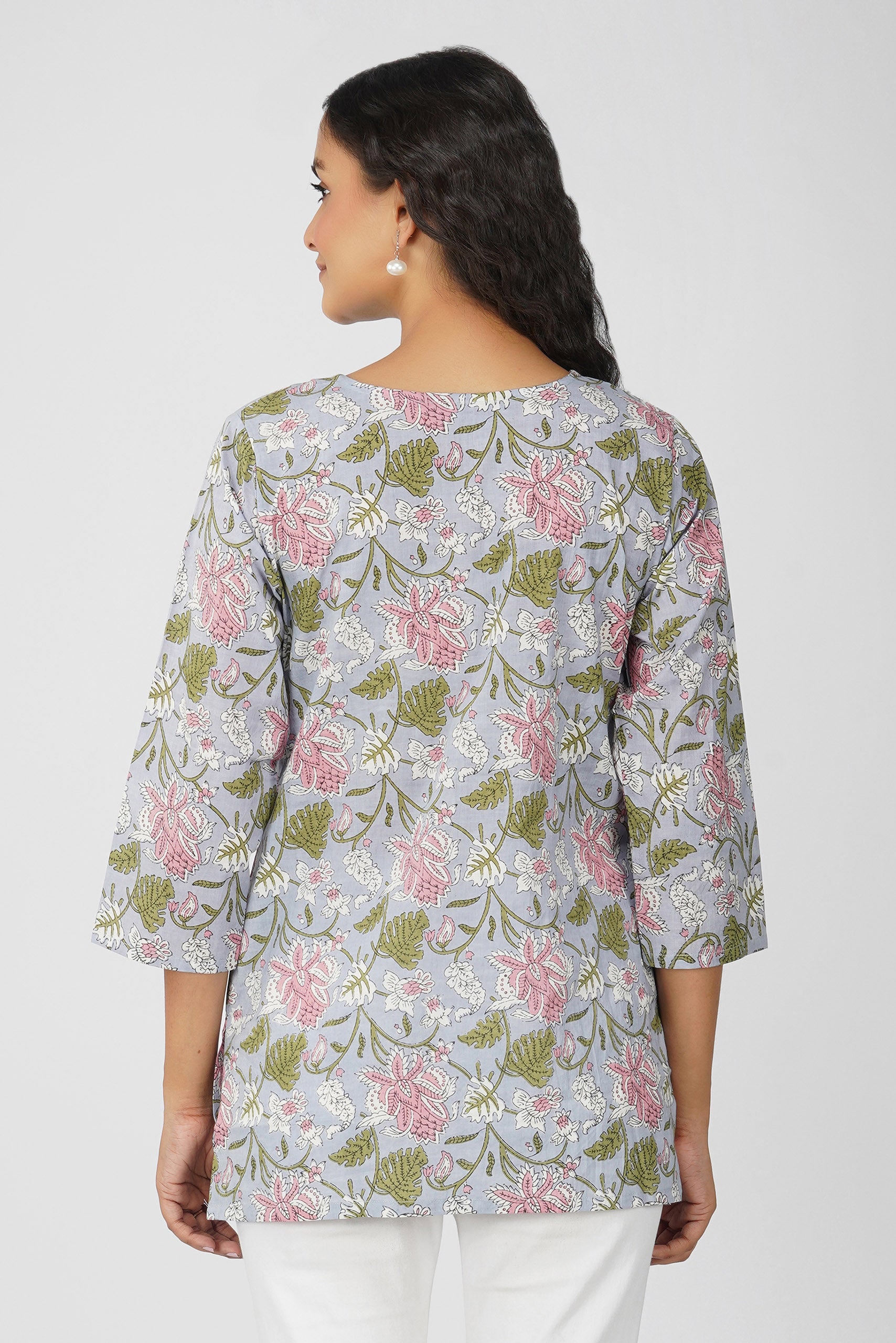 Grey Veil Print Cotton Top