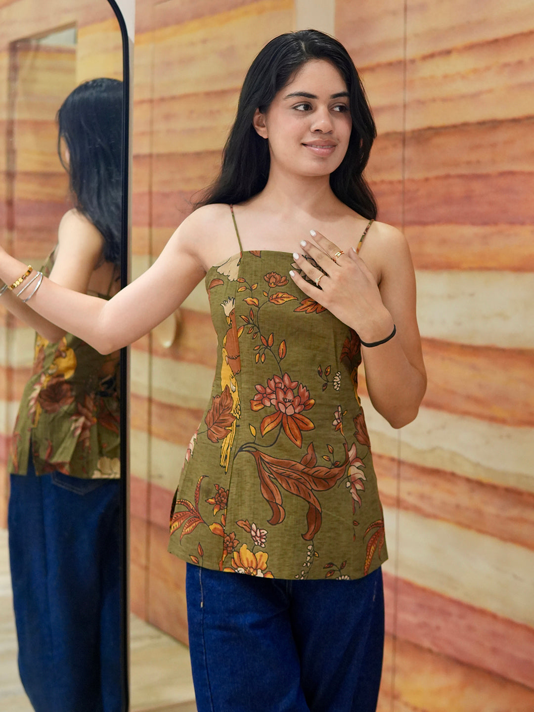 Green Printed Cotton Corset Top