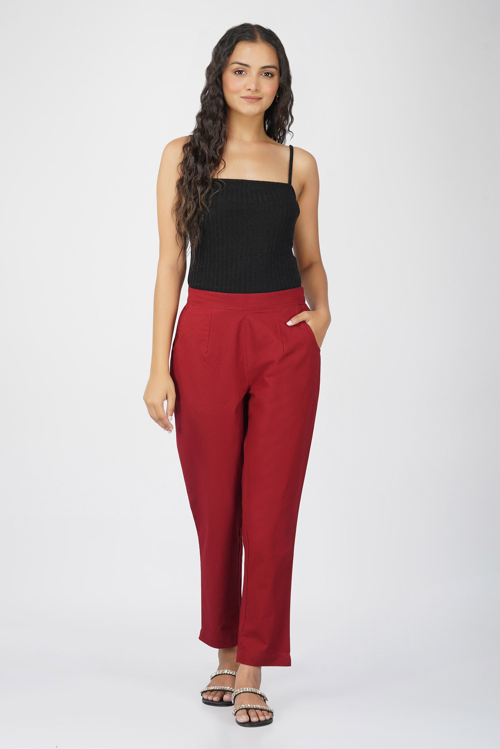 Maroon Cotton Trouser for Women