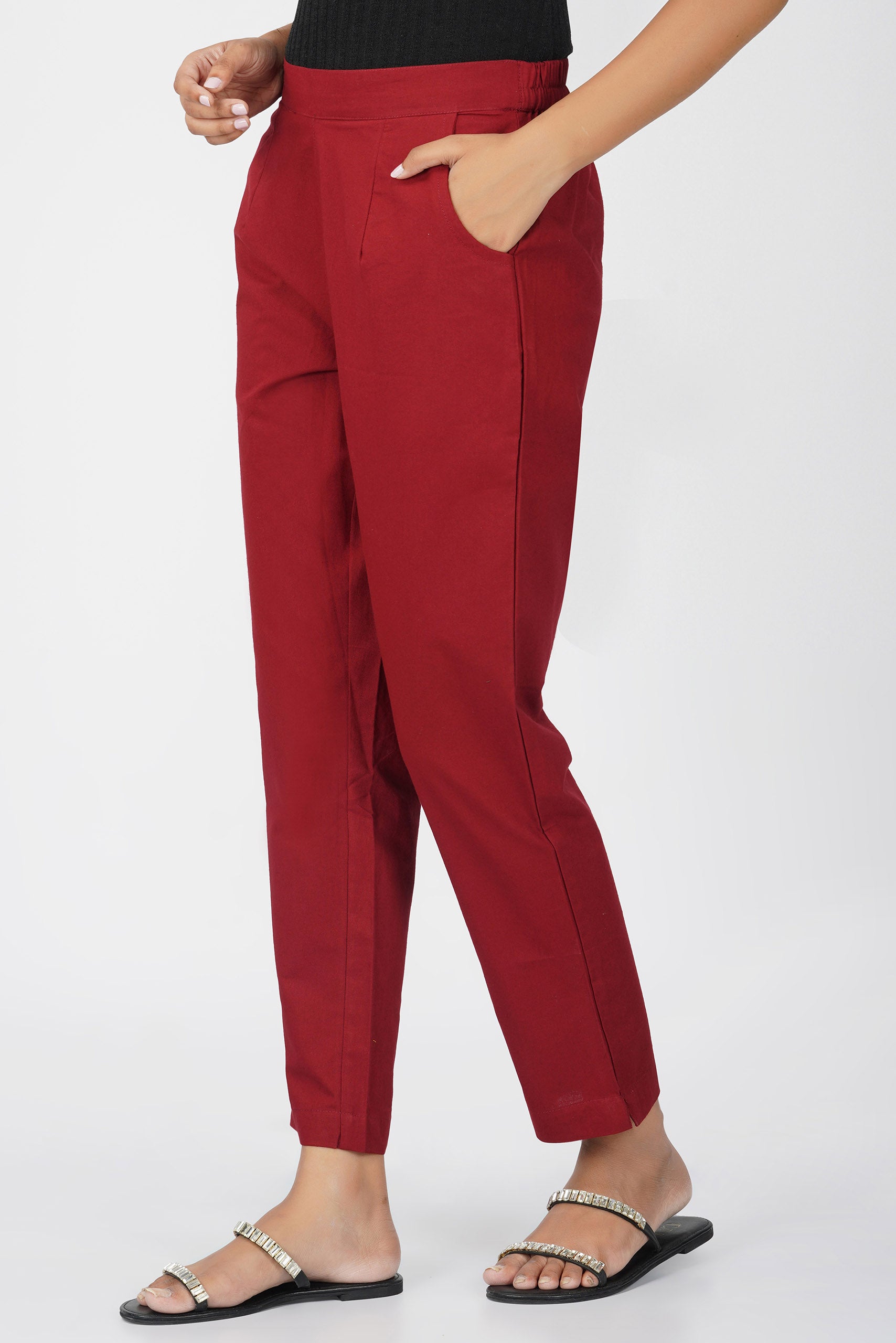 Maroon Cotton Trouser for Women