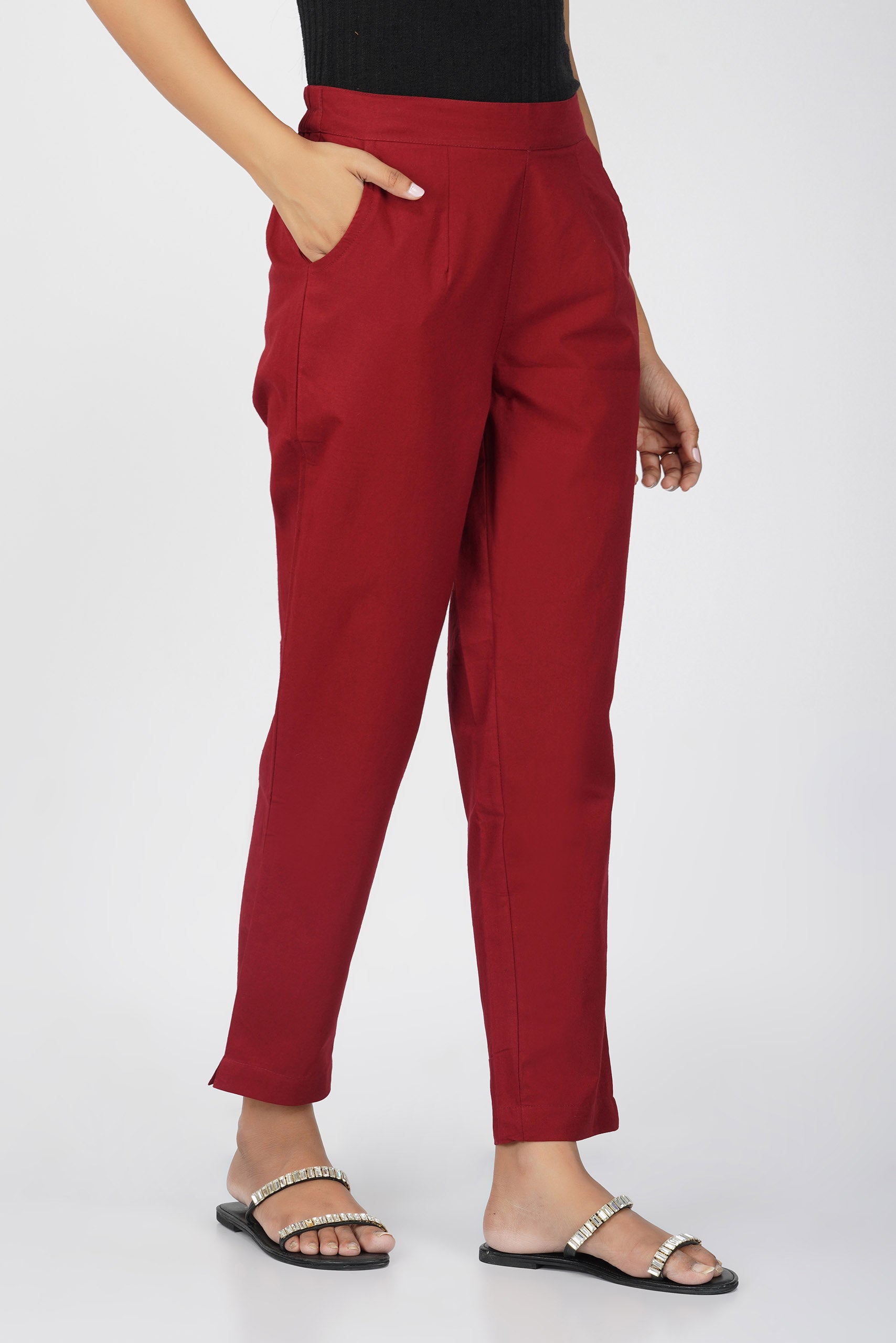 Maroon Cotton Trouser for Women