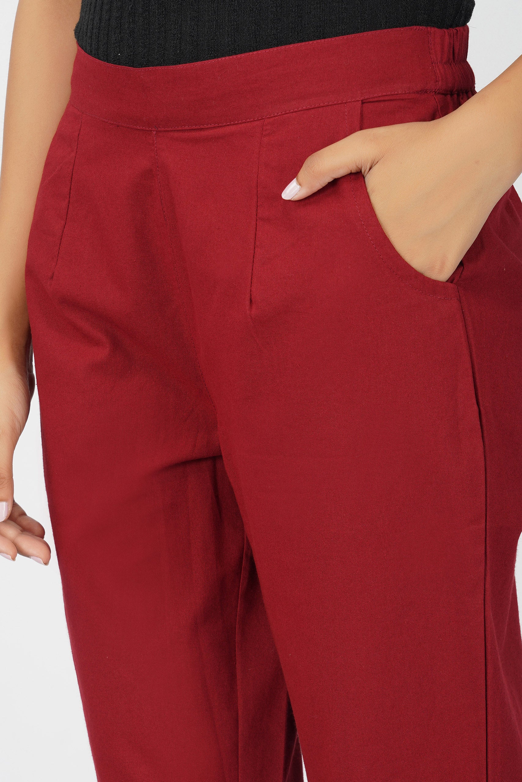 Maroon Cotton Trouser for Women