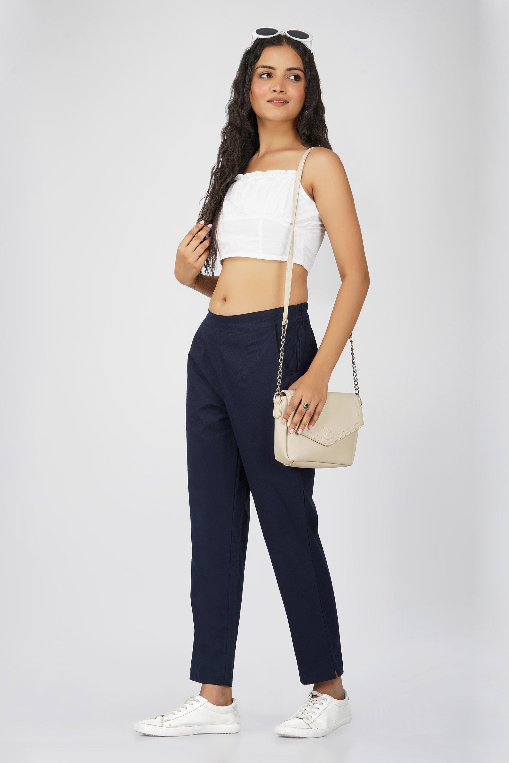 Navy Blue Cotton Trouser for Women