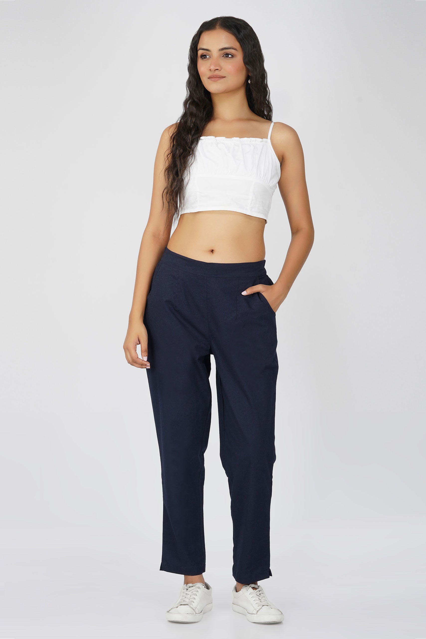 Navy Blue Cotton Trouser for Women