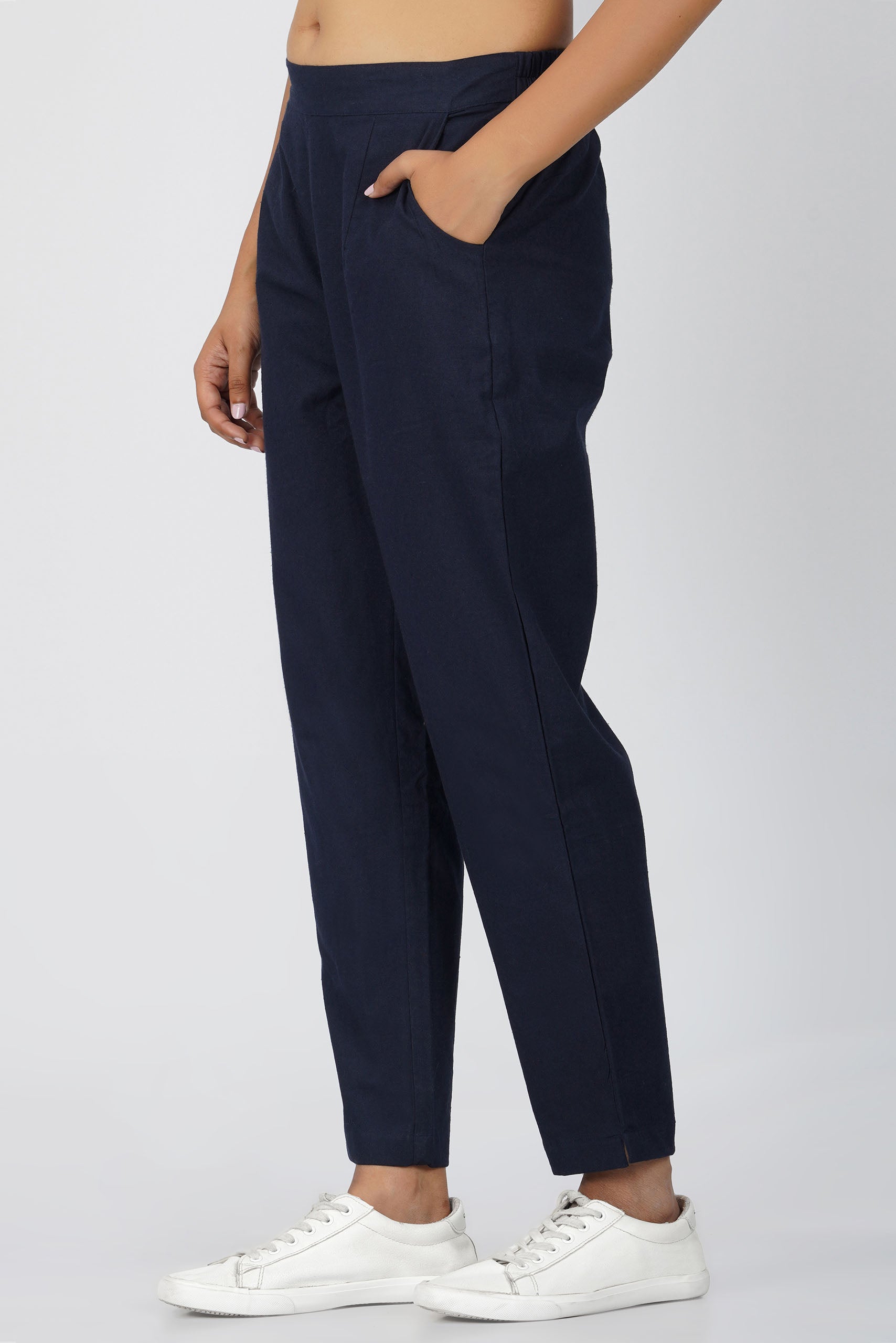 Navy Blue Cotton Trouser for Women