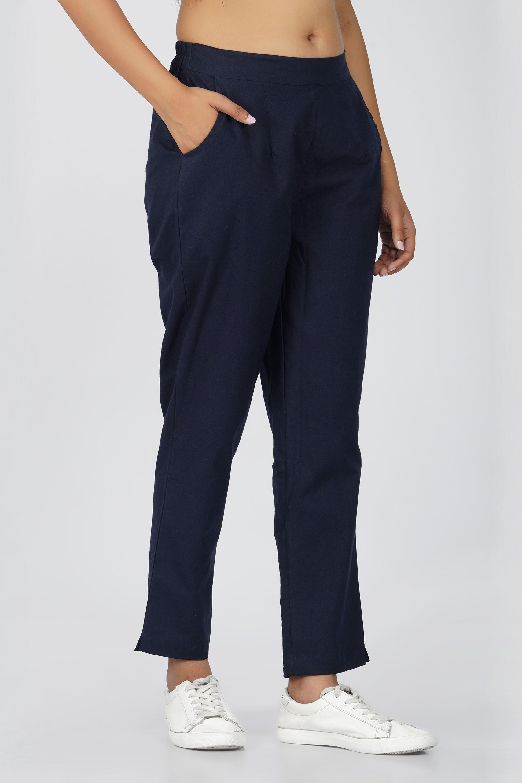 Navy Blue Cotton Trouser for Women