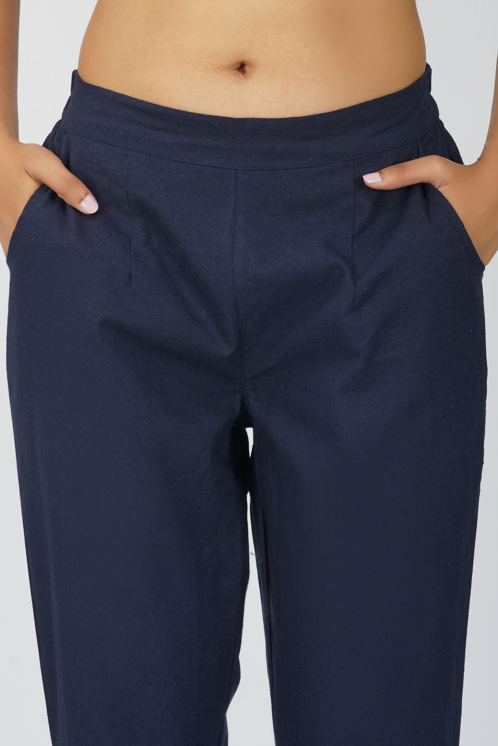 Navy Blue Cotton Trouser for Women