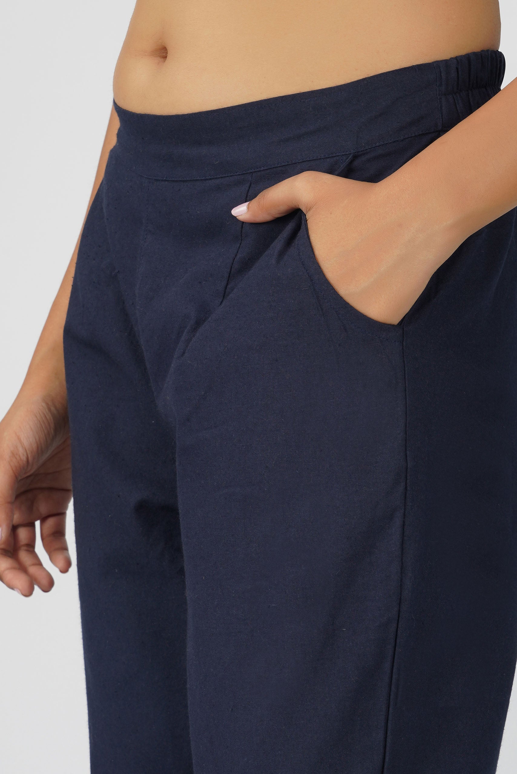 Navy Blue Cotton Trouser for Women