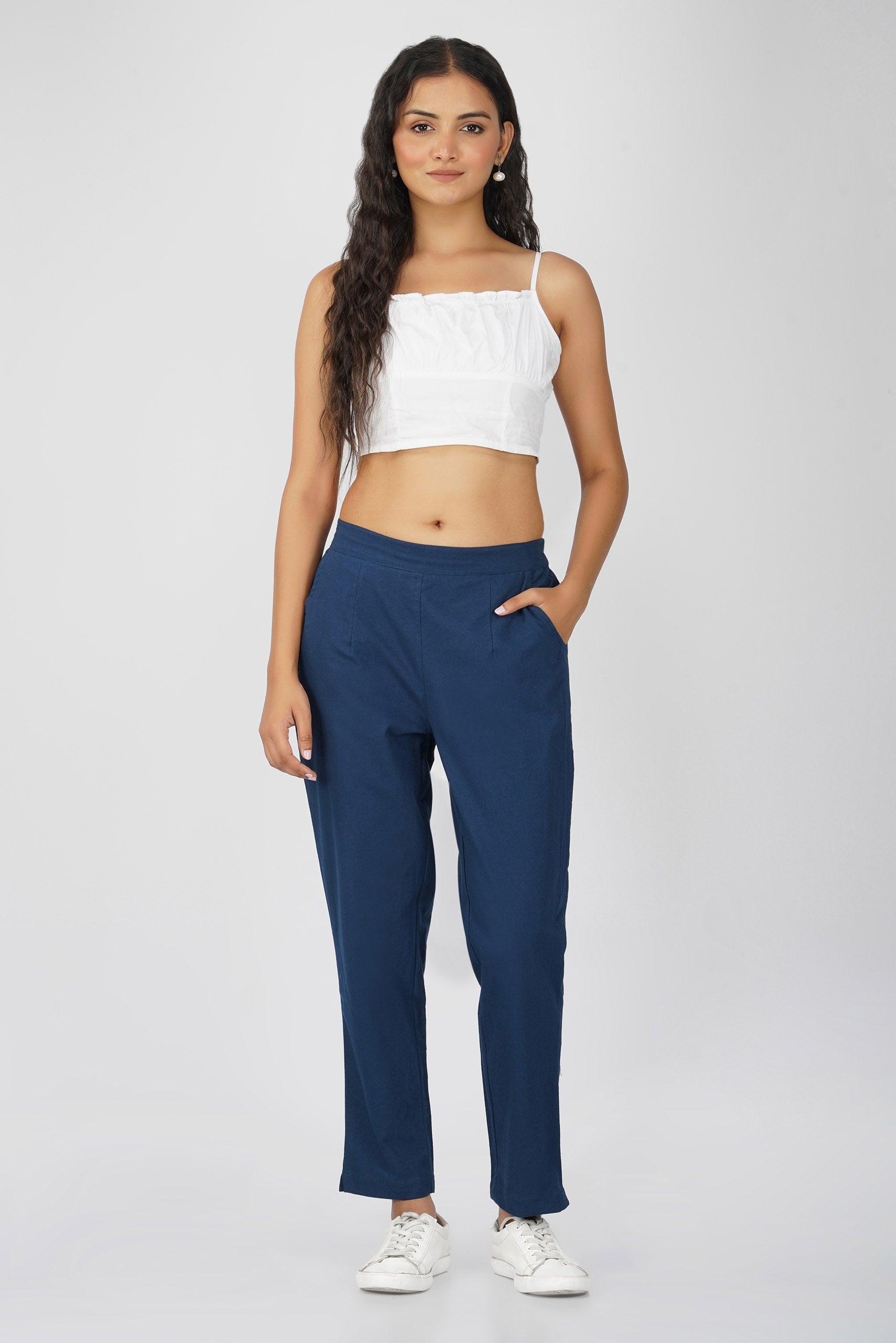 Peacock Blue Cotton Trouser for Women