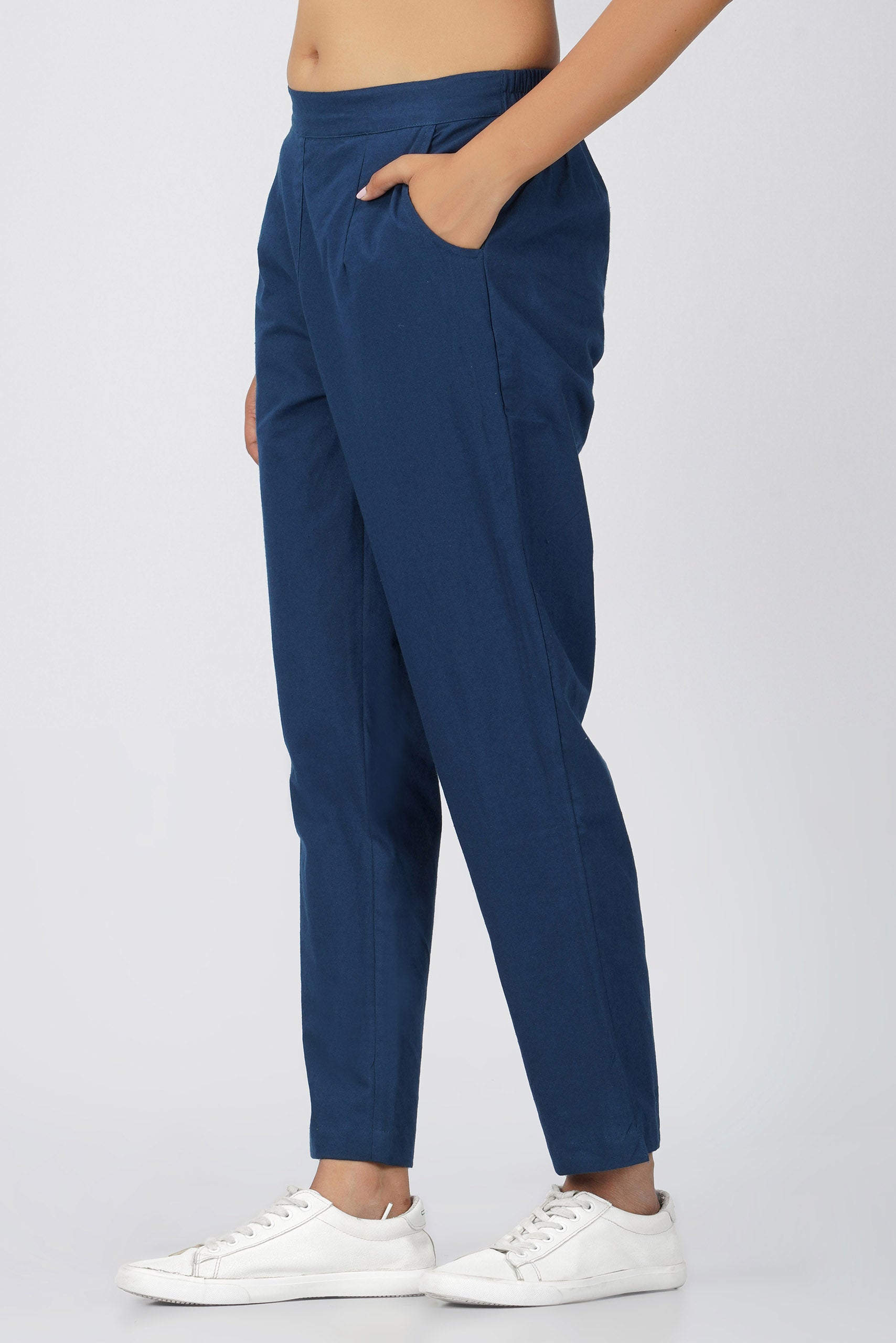 Peacock Blue Cotton Trouser for Women