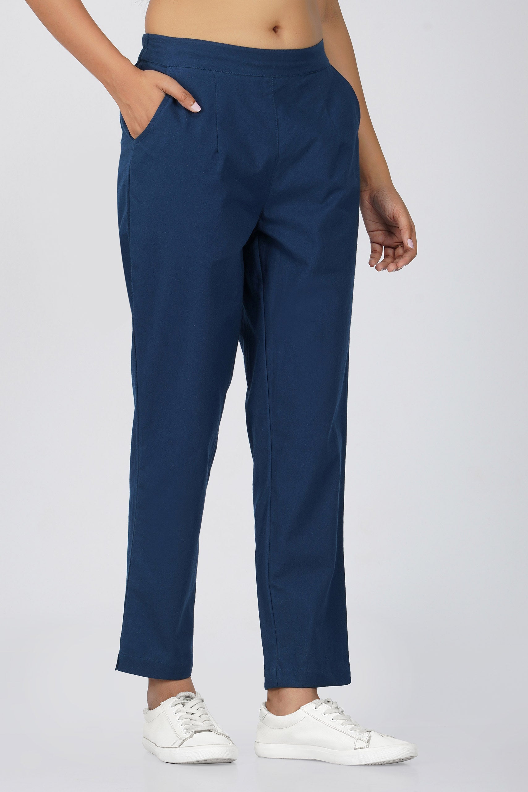 Peacock Blue Cotton Trouser for Women