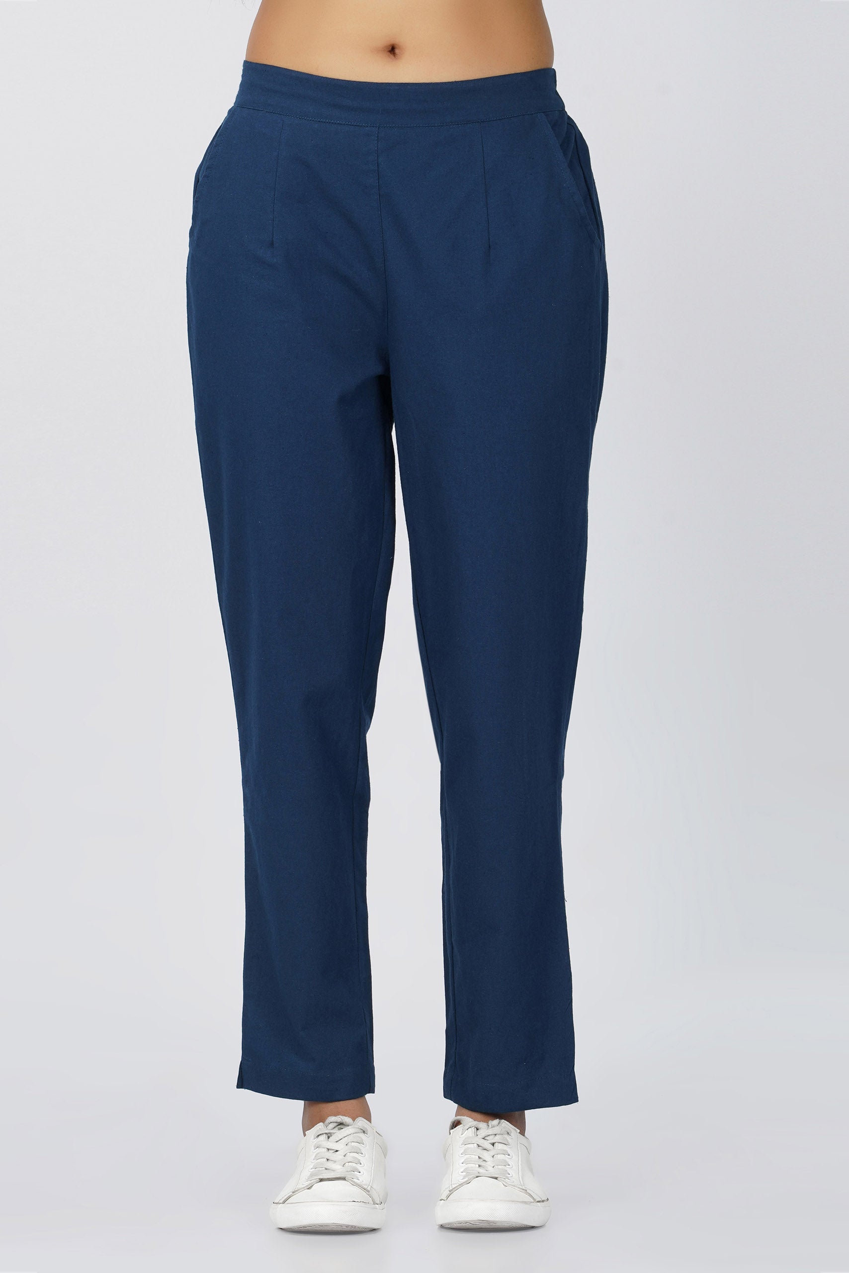 Peacock Blue Cotton Trouser for Women