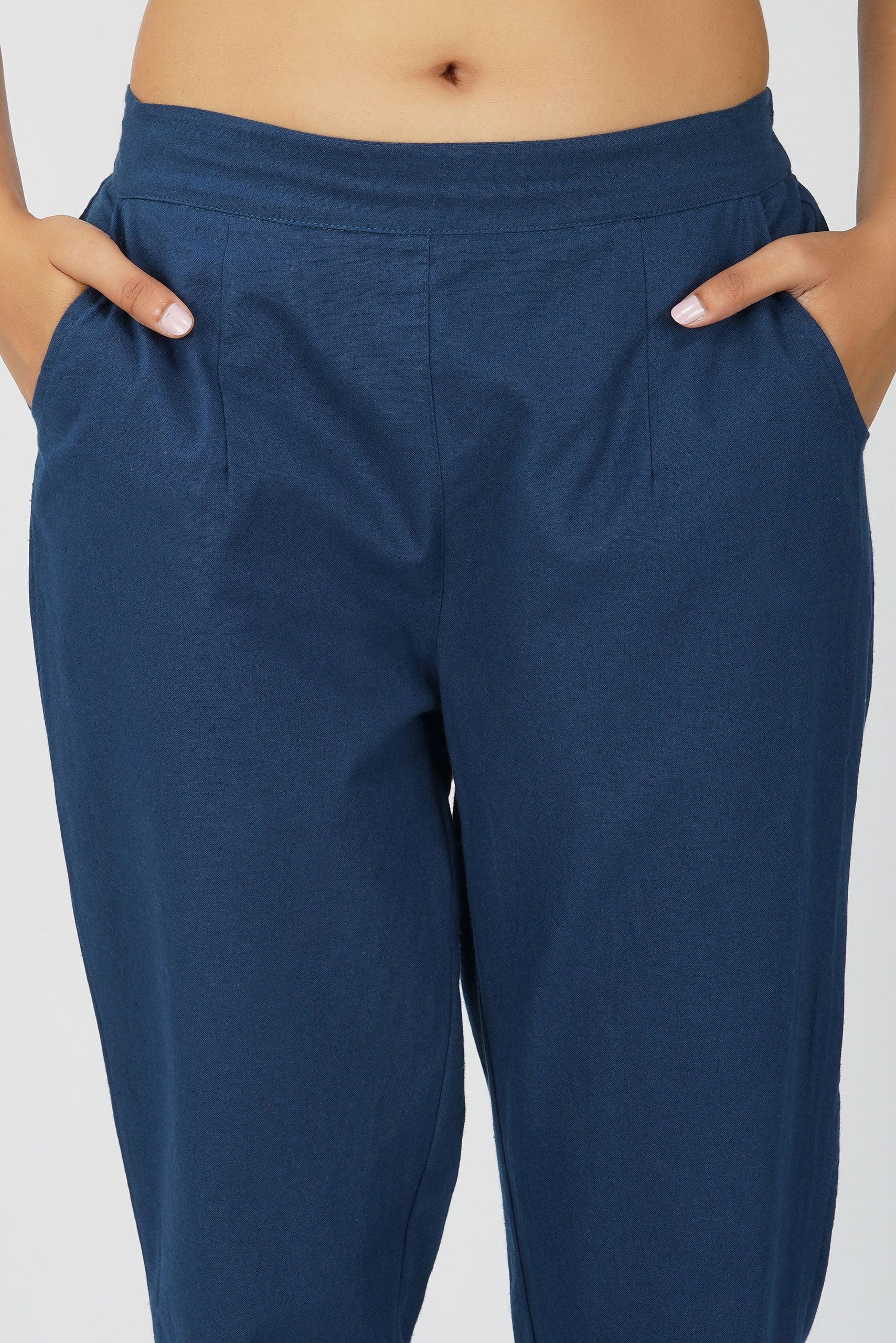 Peacock Blue Cotton Trouser for Women