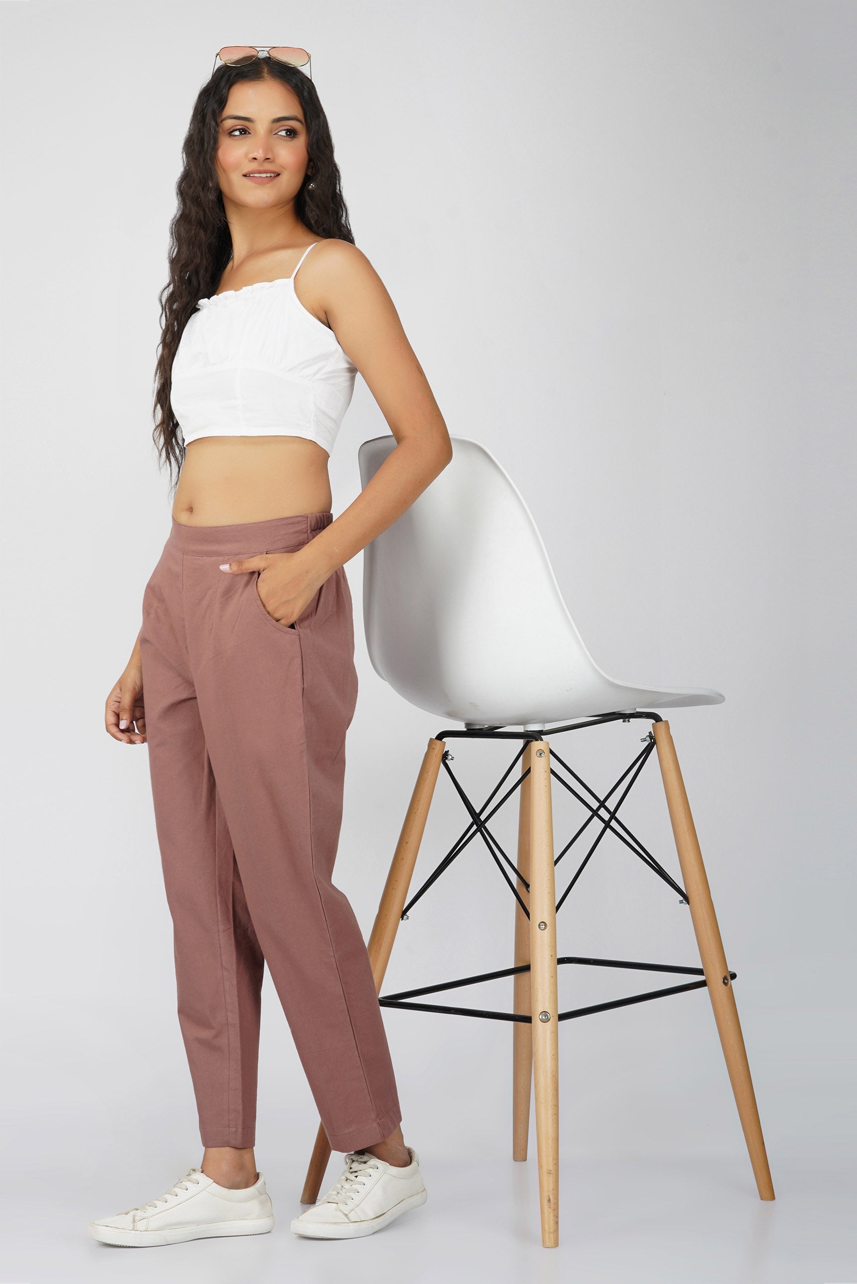 Rose Taupe Cotton Trouser for Women