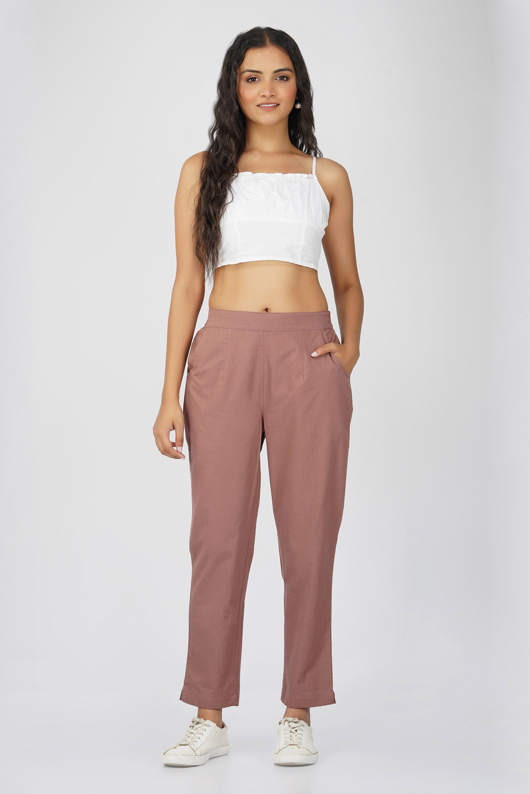 Rose Taupe Cotton Trouser for Women