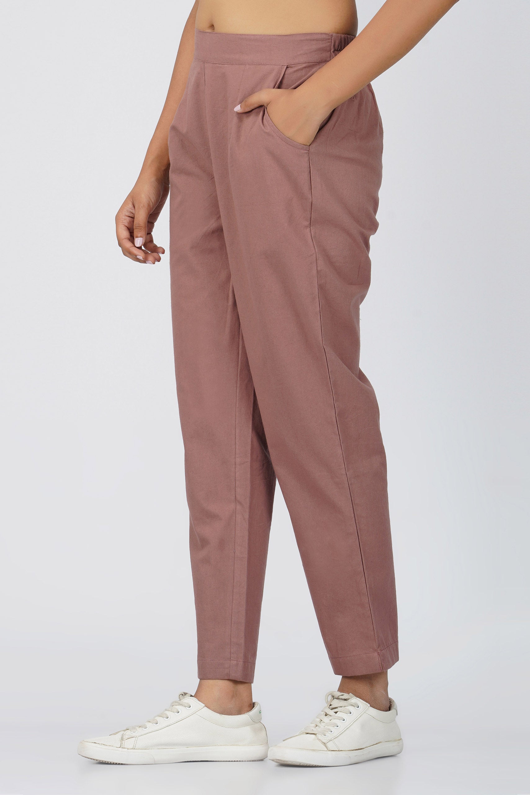 Rose Taupe Cotton Trouser for Women