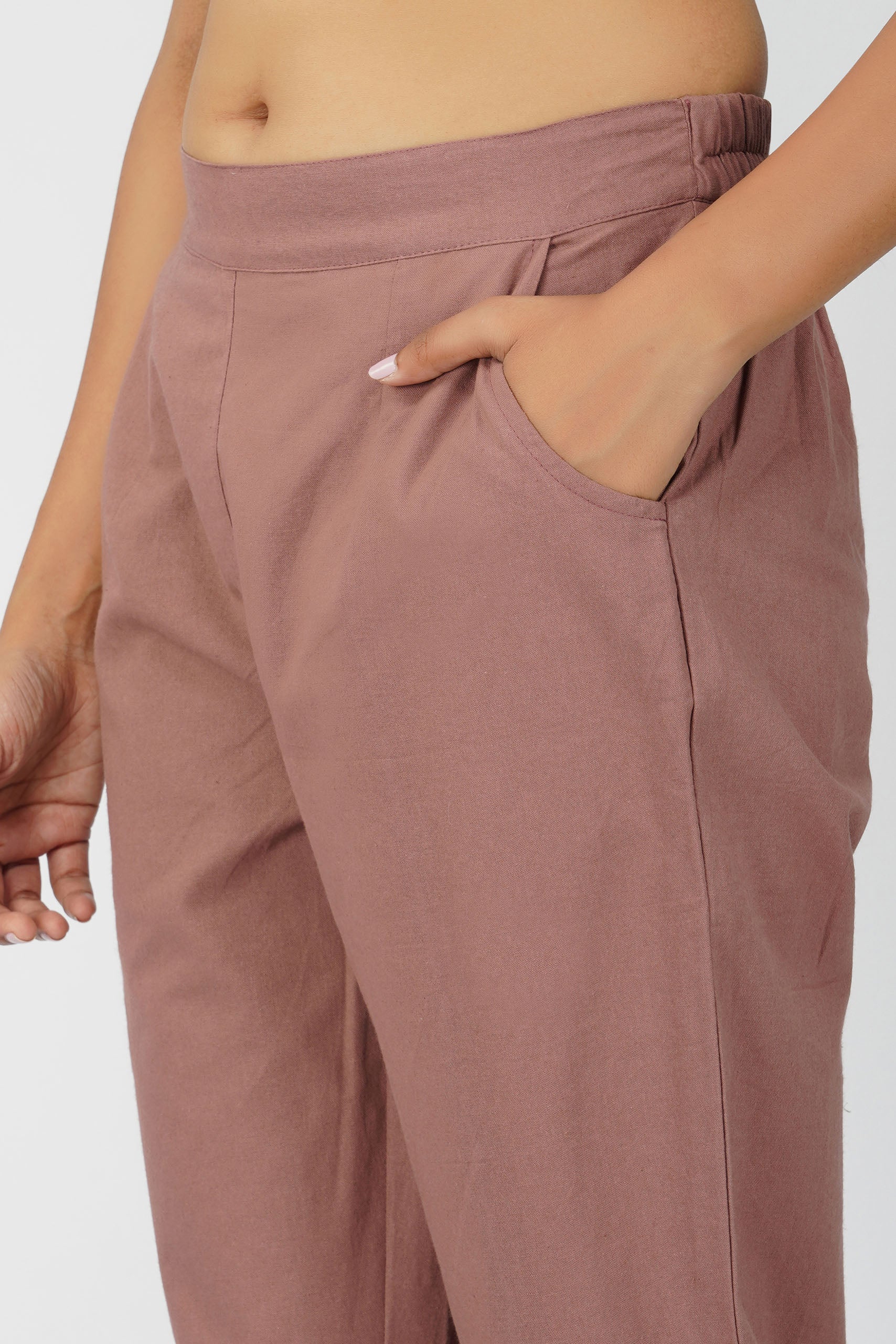 Rose Taupe Cotton Trouser for Women