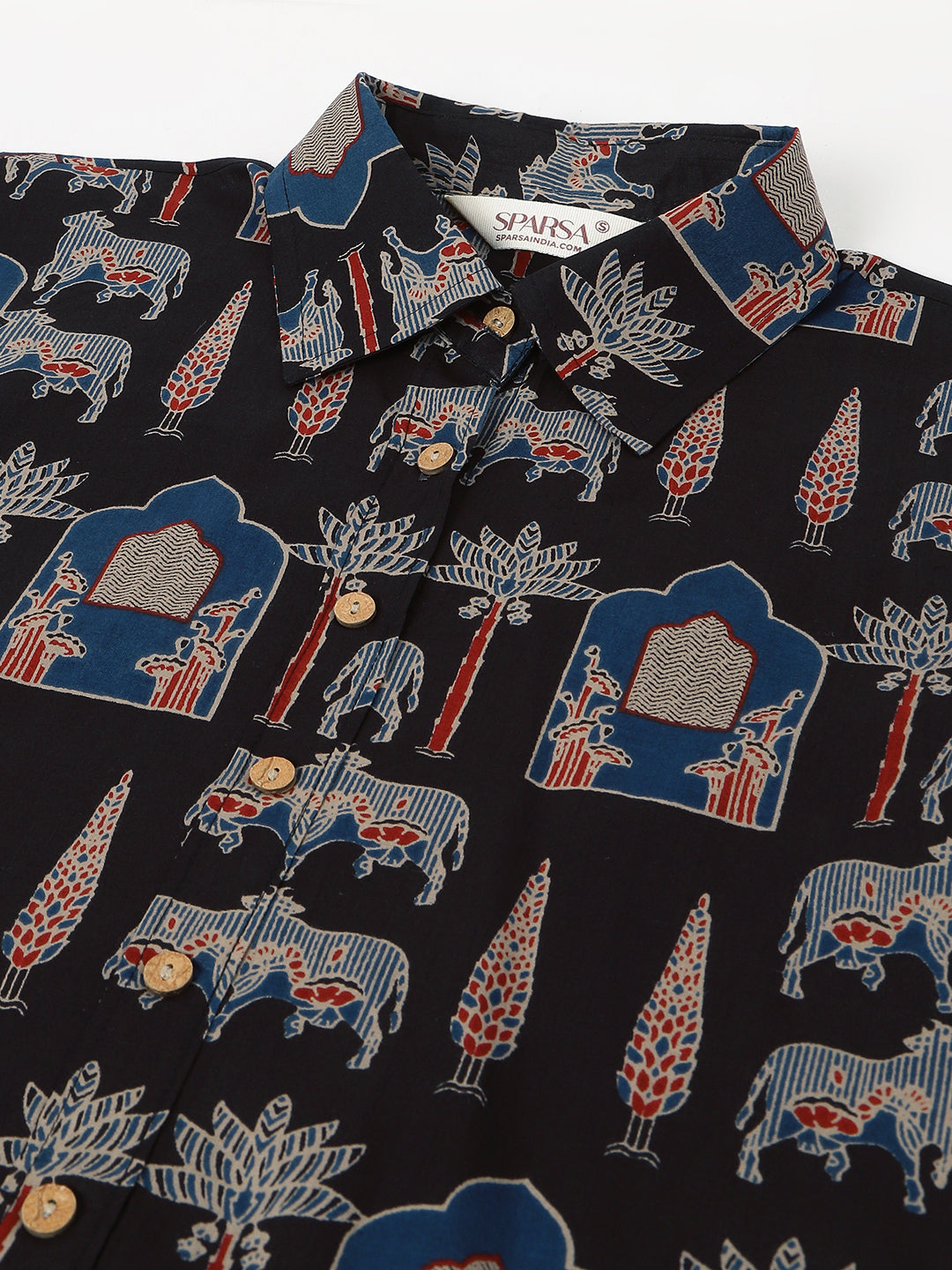 Black Printed Cotton Shirt Dress