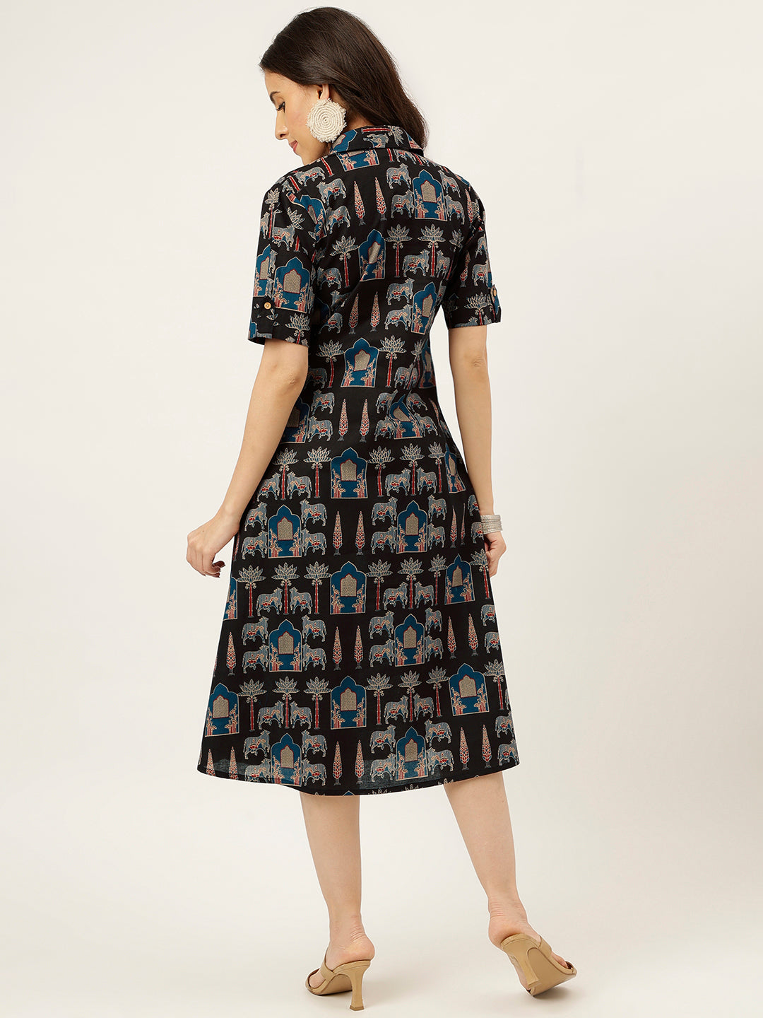 Black Printed Cotton Shirt Dress