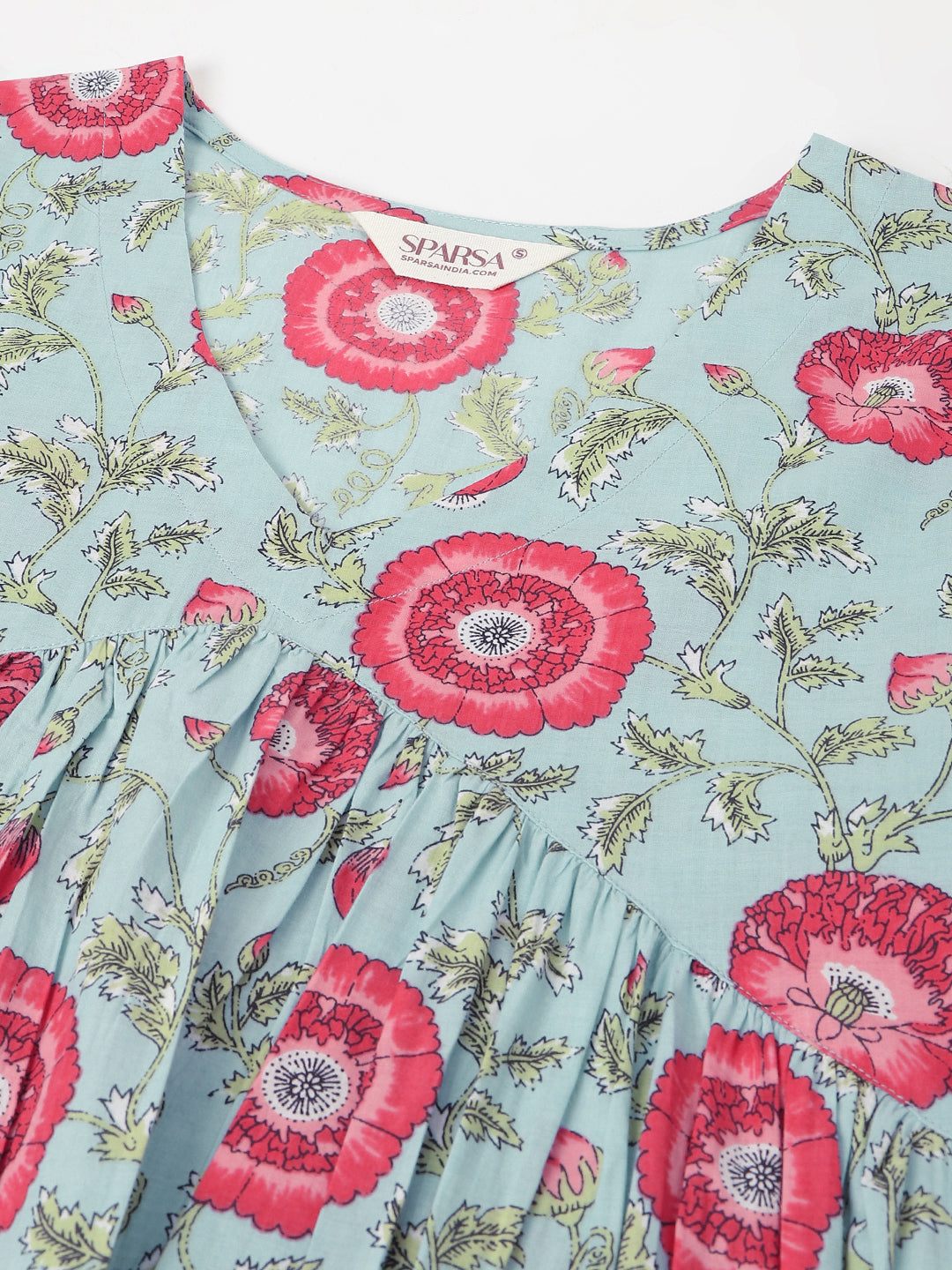 Sky Blue Printed Alia Cut Cotton Kurta Set