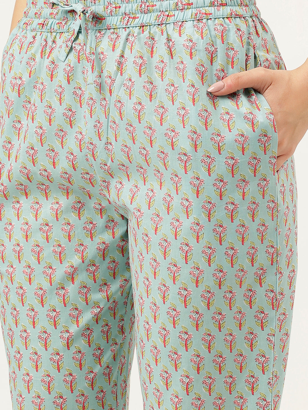 Sky Blue Printed Alia Cut Cotton Kurta Set