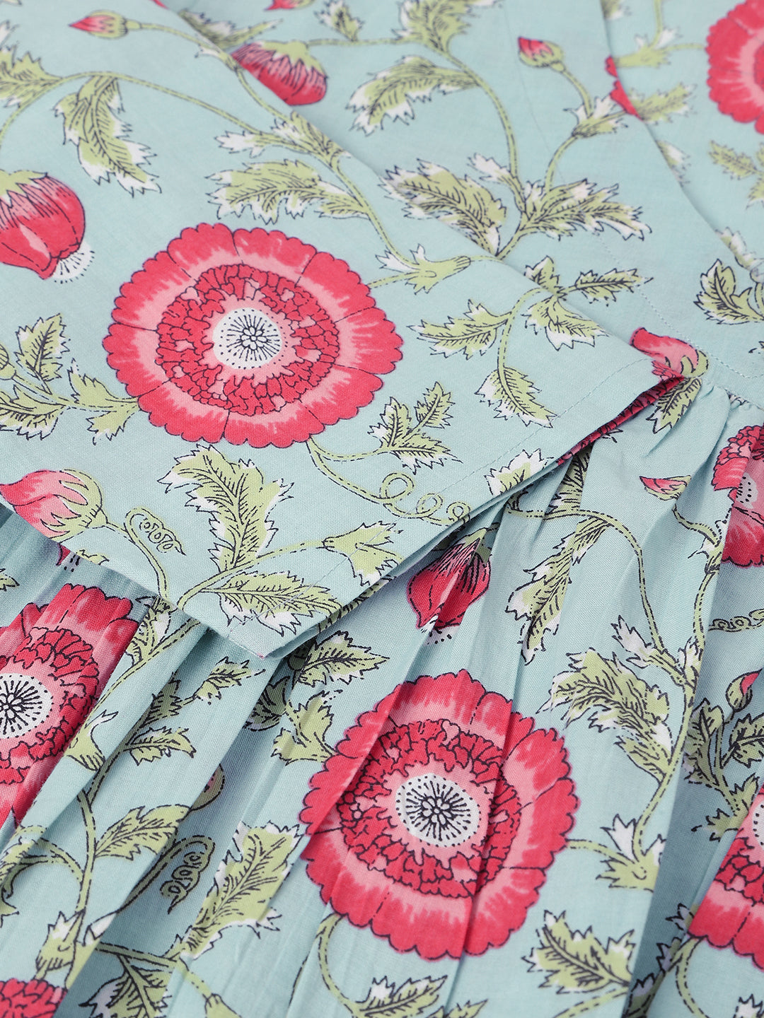 Sky Blue Printed Alia Cut Cotton Kurta Set