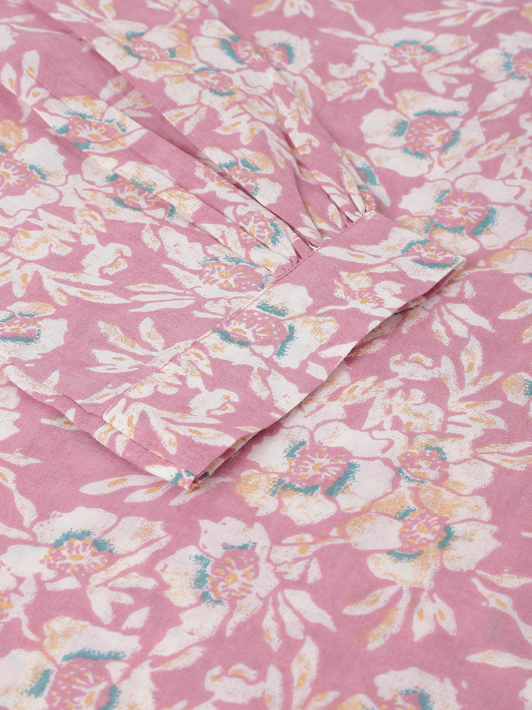 Light Pink Printed V-Neck Cotton Kurta Set