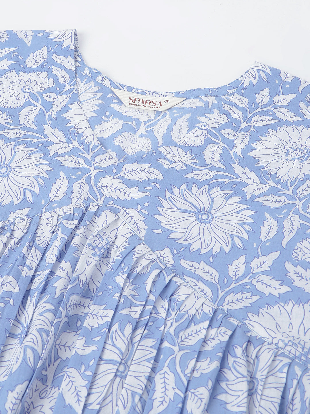 Sky Blue Printed Alia Cut Cotton Kurta Set