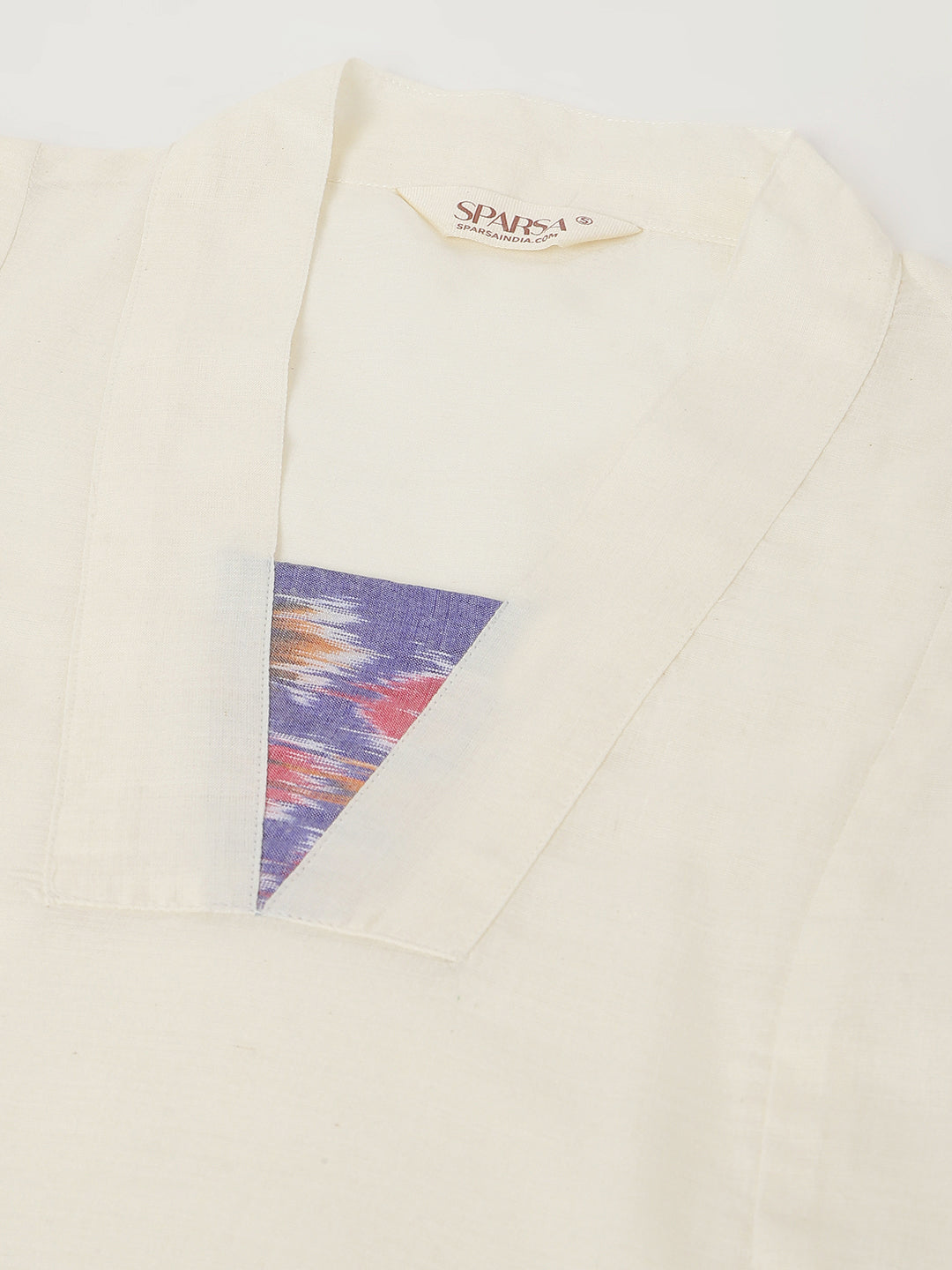 White Handloom Cotton Dress With Ikkat Border