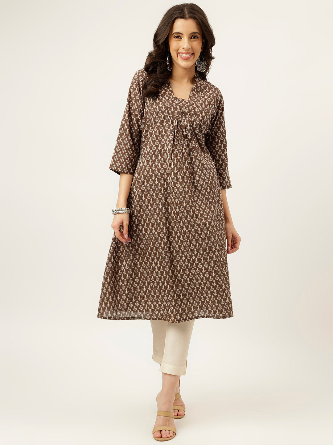 Grey Printed A-Line Cotton Kurti