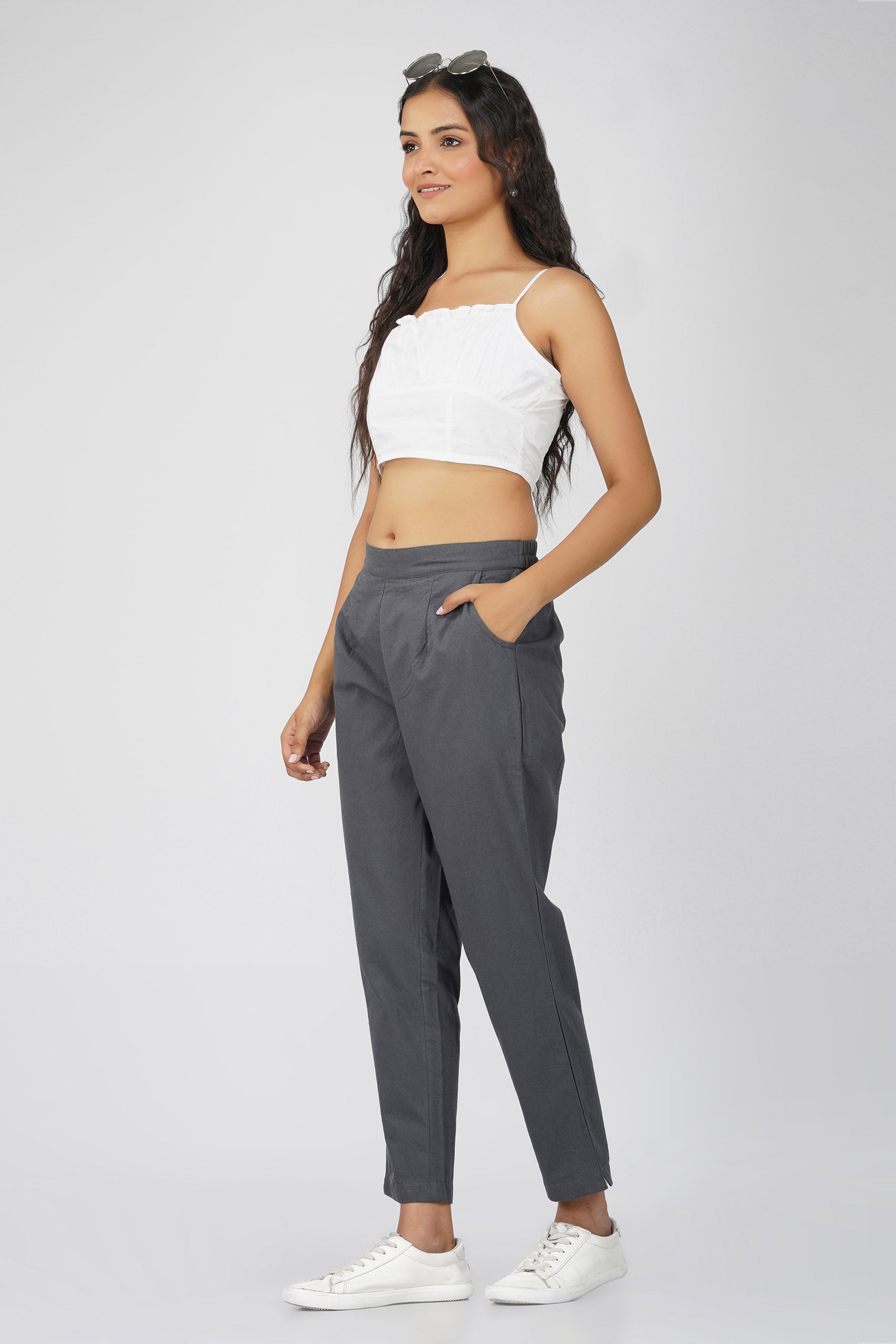 Slate Grey Cotton Trouser for Women