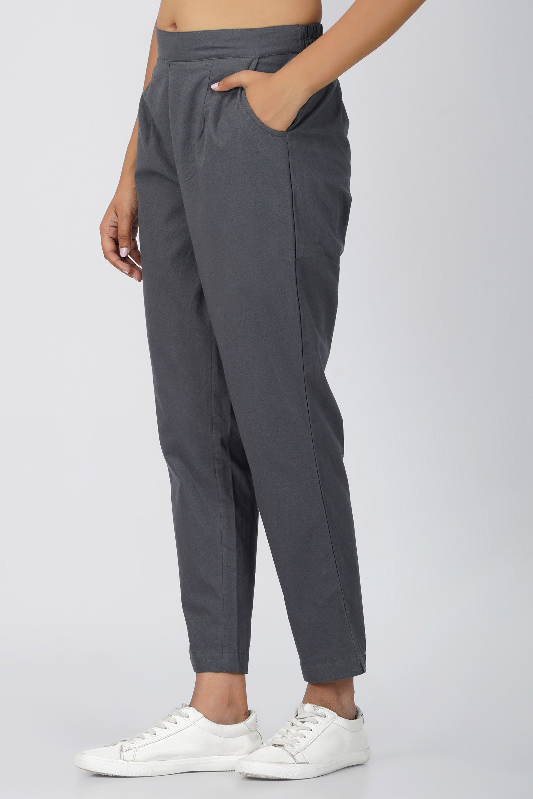 Slate Grey Cotton Trouser for Women