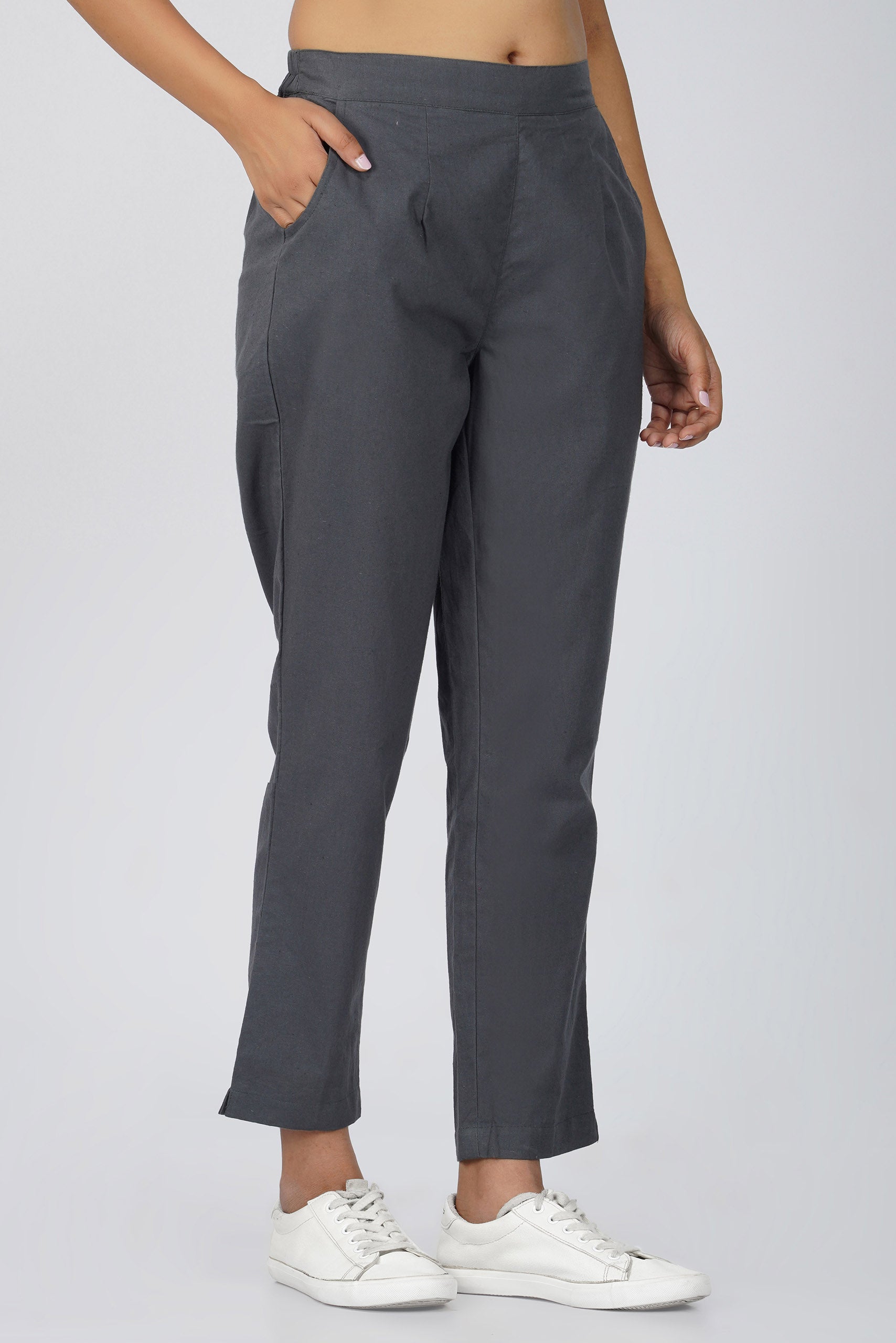 Slate Grey Cotton Trouser for Women