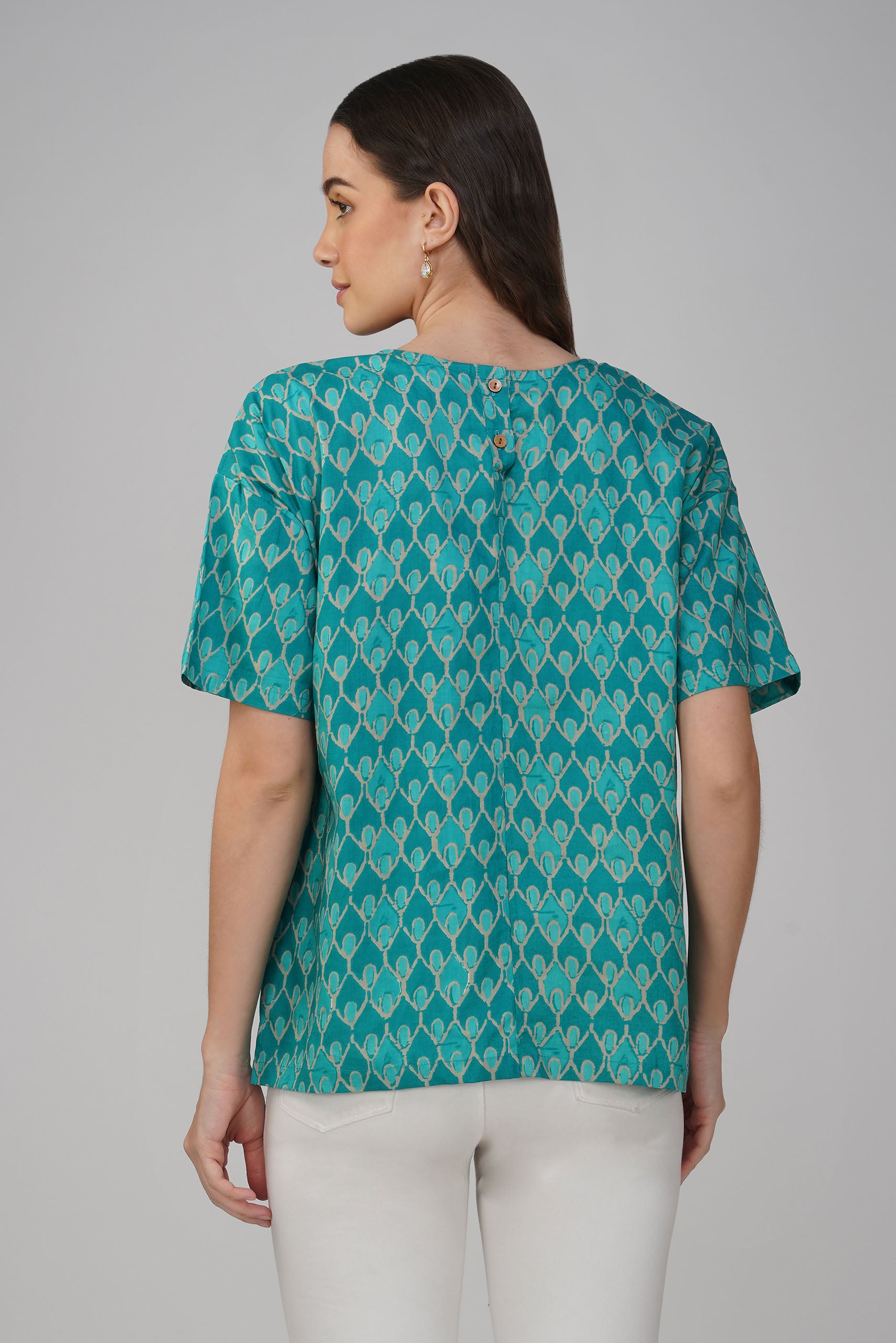 Turquoise Printed Cotton Box Top