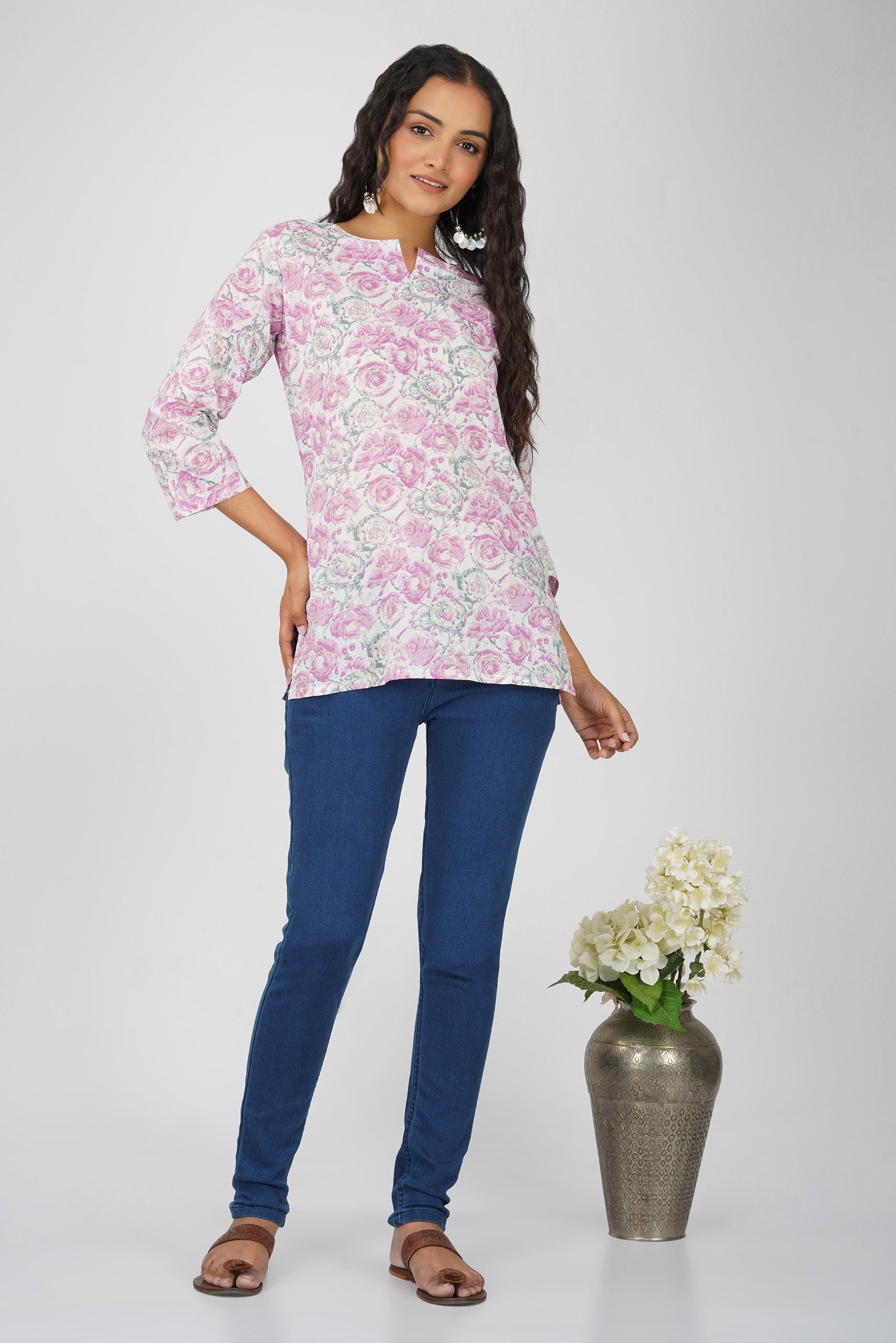 White and Pink Pure Cotton Top