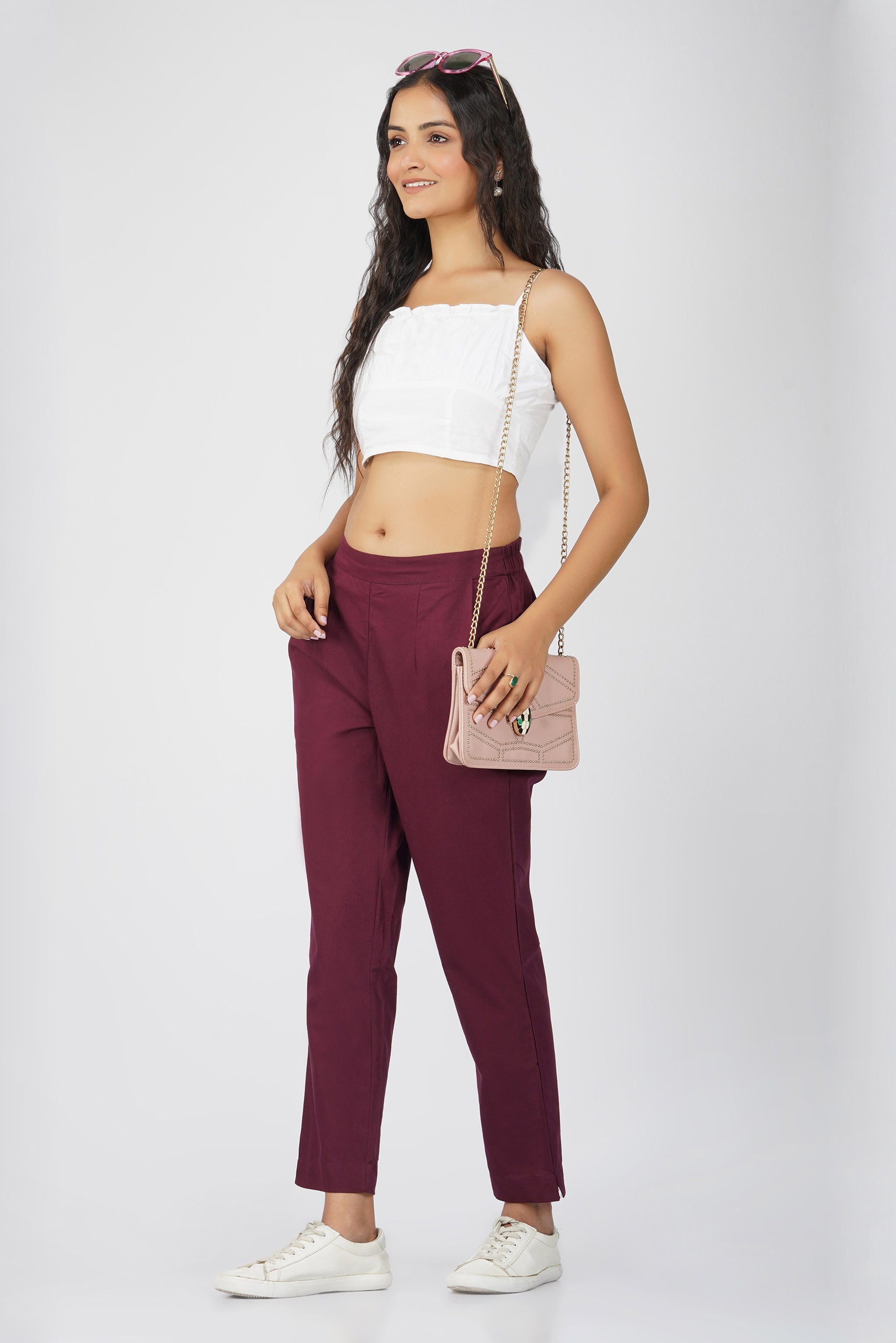 Wine Cotton Trouser for Women