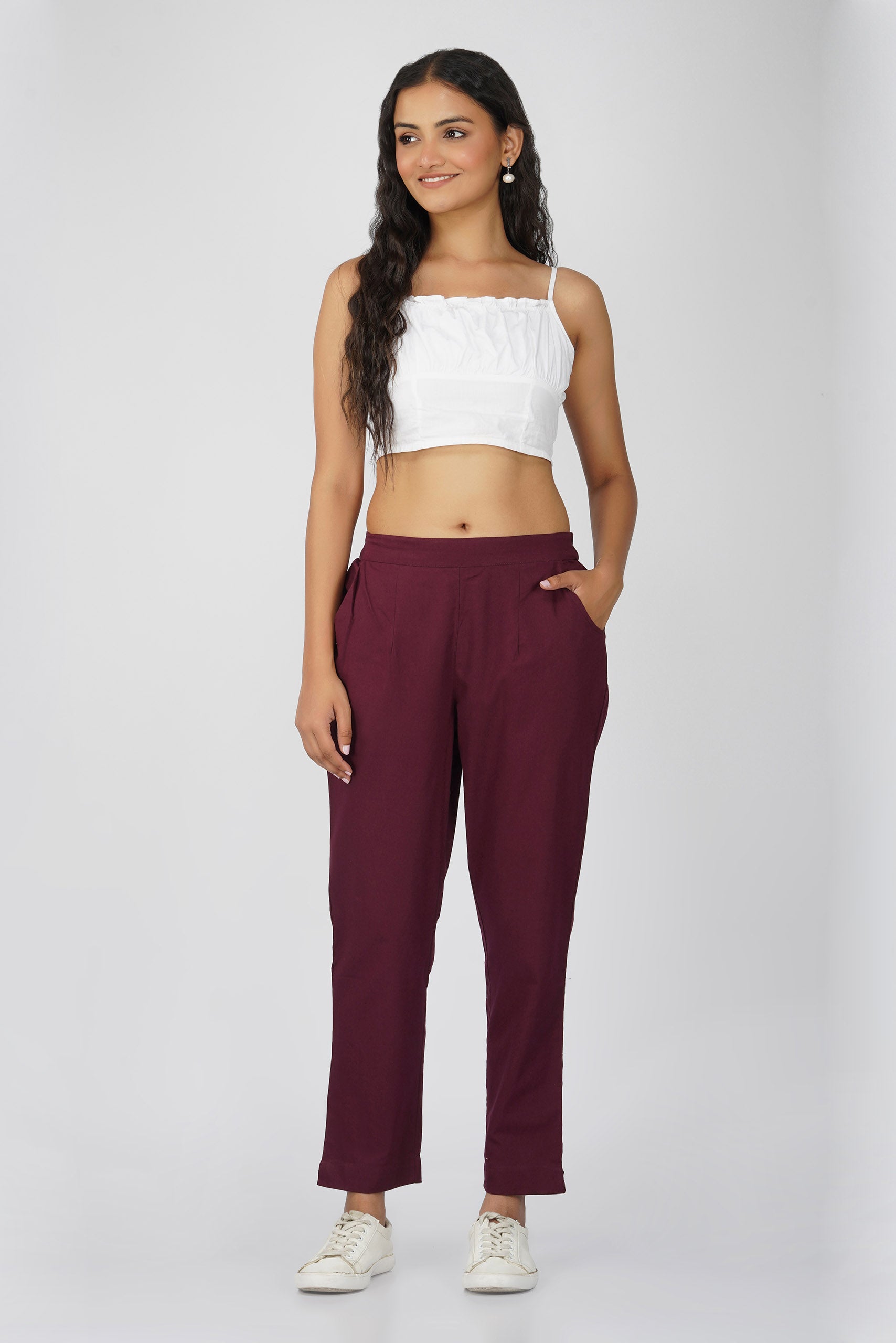 Wine Cotton Trouser for Women