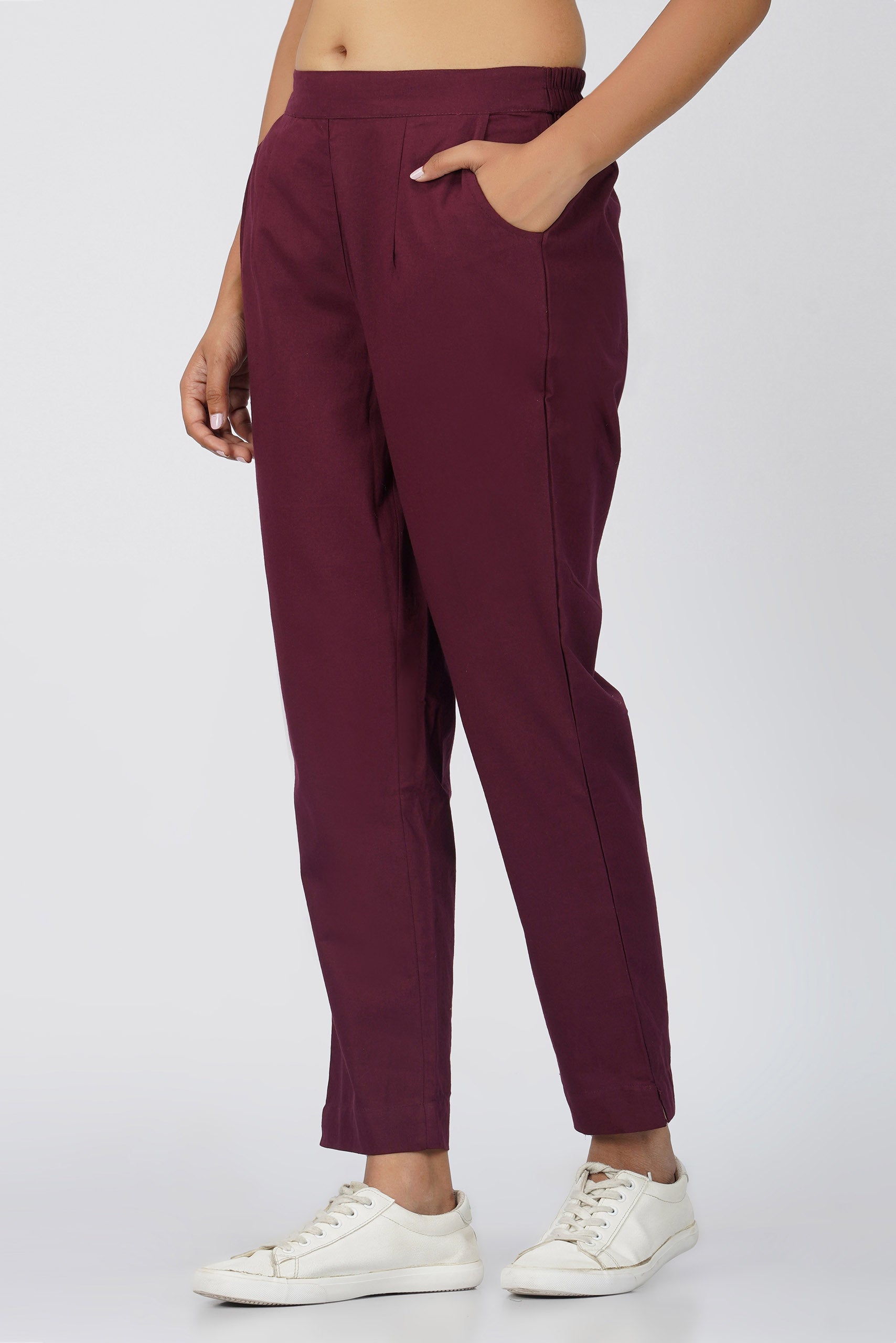 Wine Cotton Trouser for Women