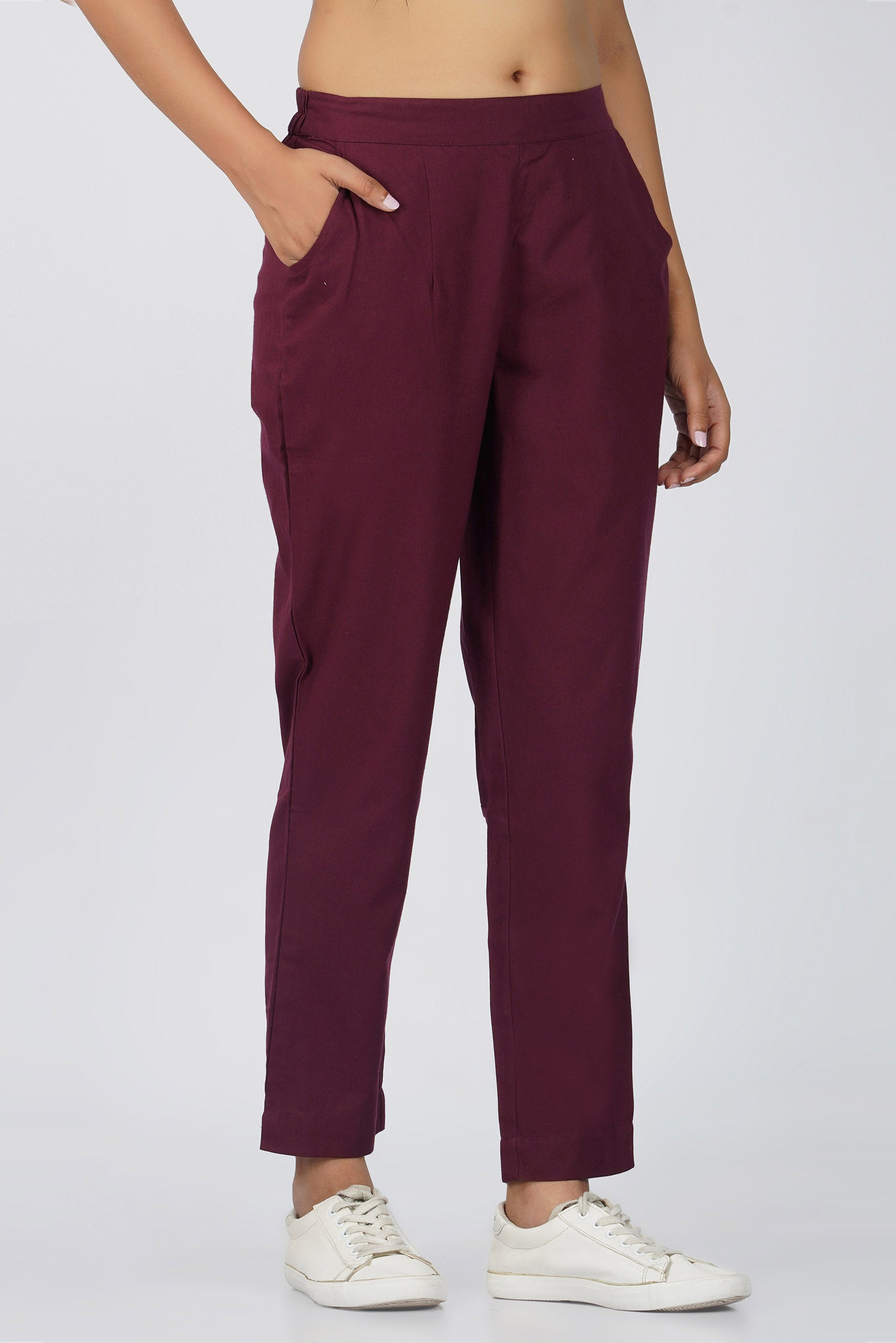 Wine Cotton Trouser for Women