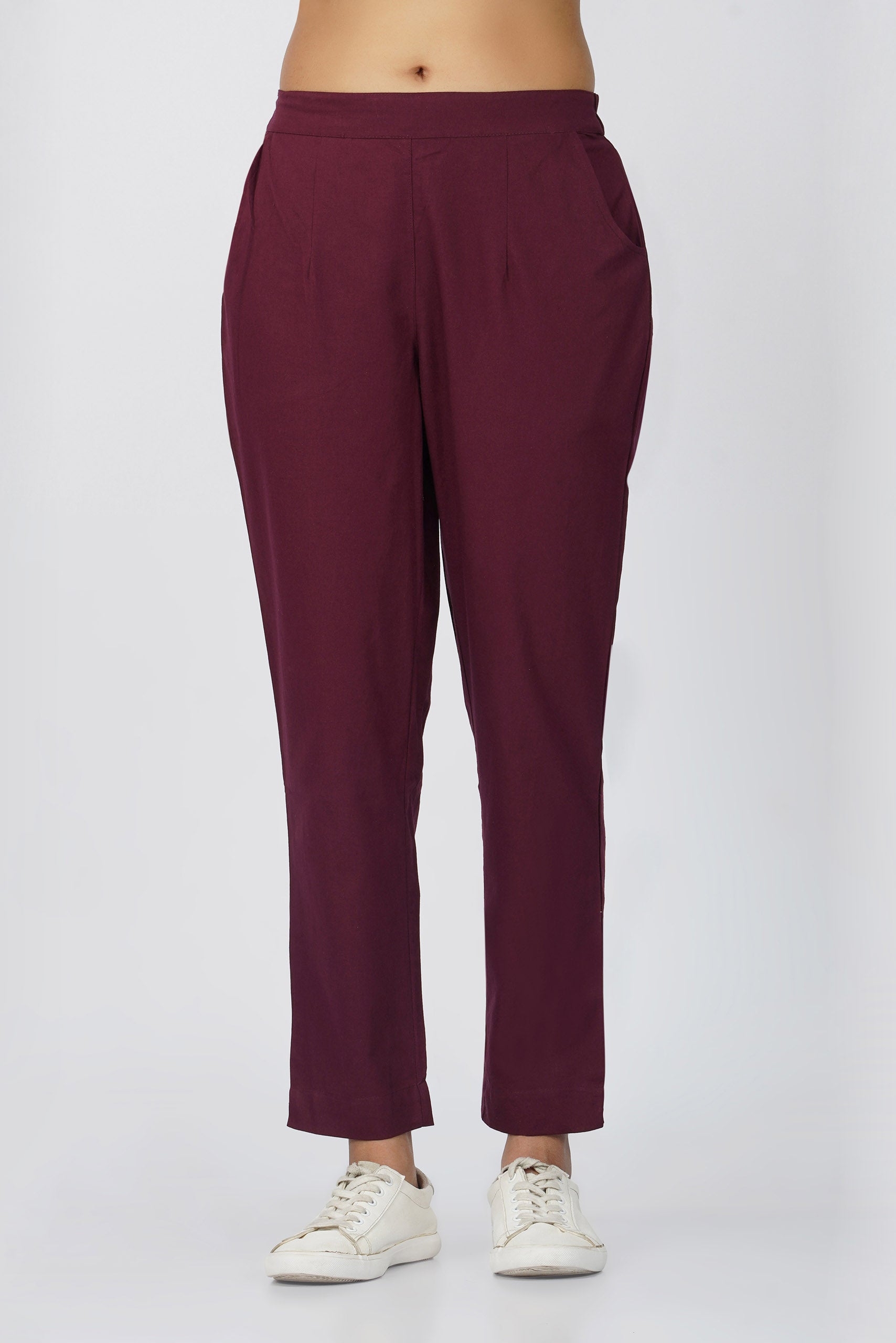 Wine Cotton Trouser for Women