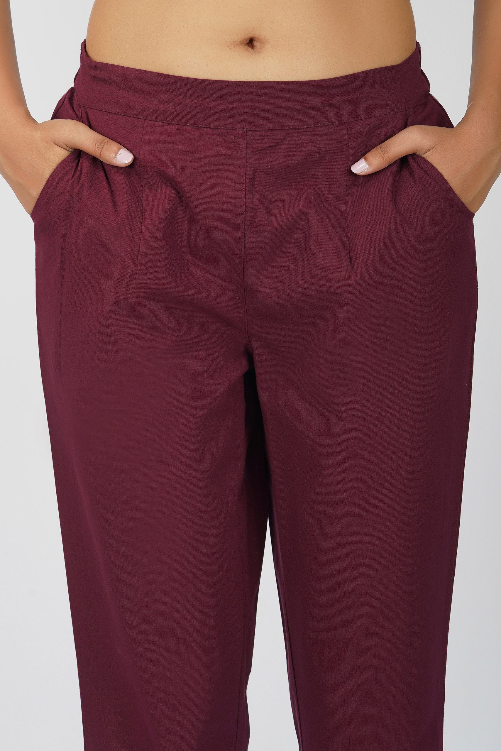 Wine Cotton Trouser for Women