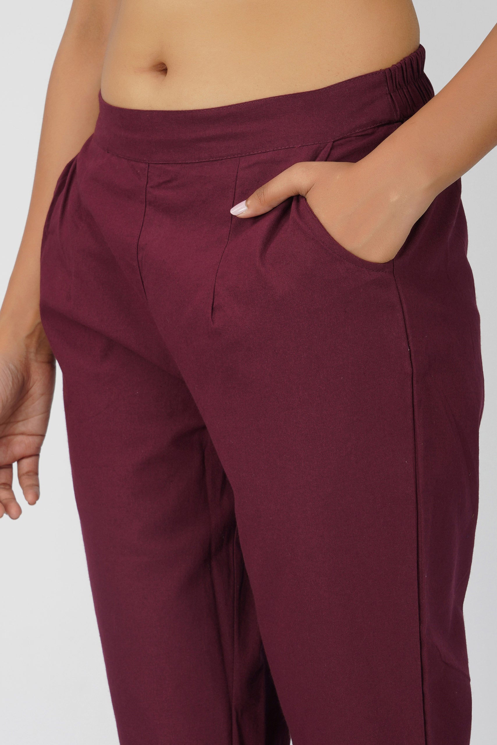 Wine Cotton Trouser for Women
