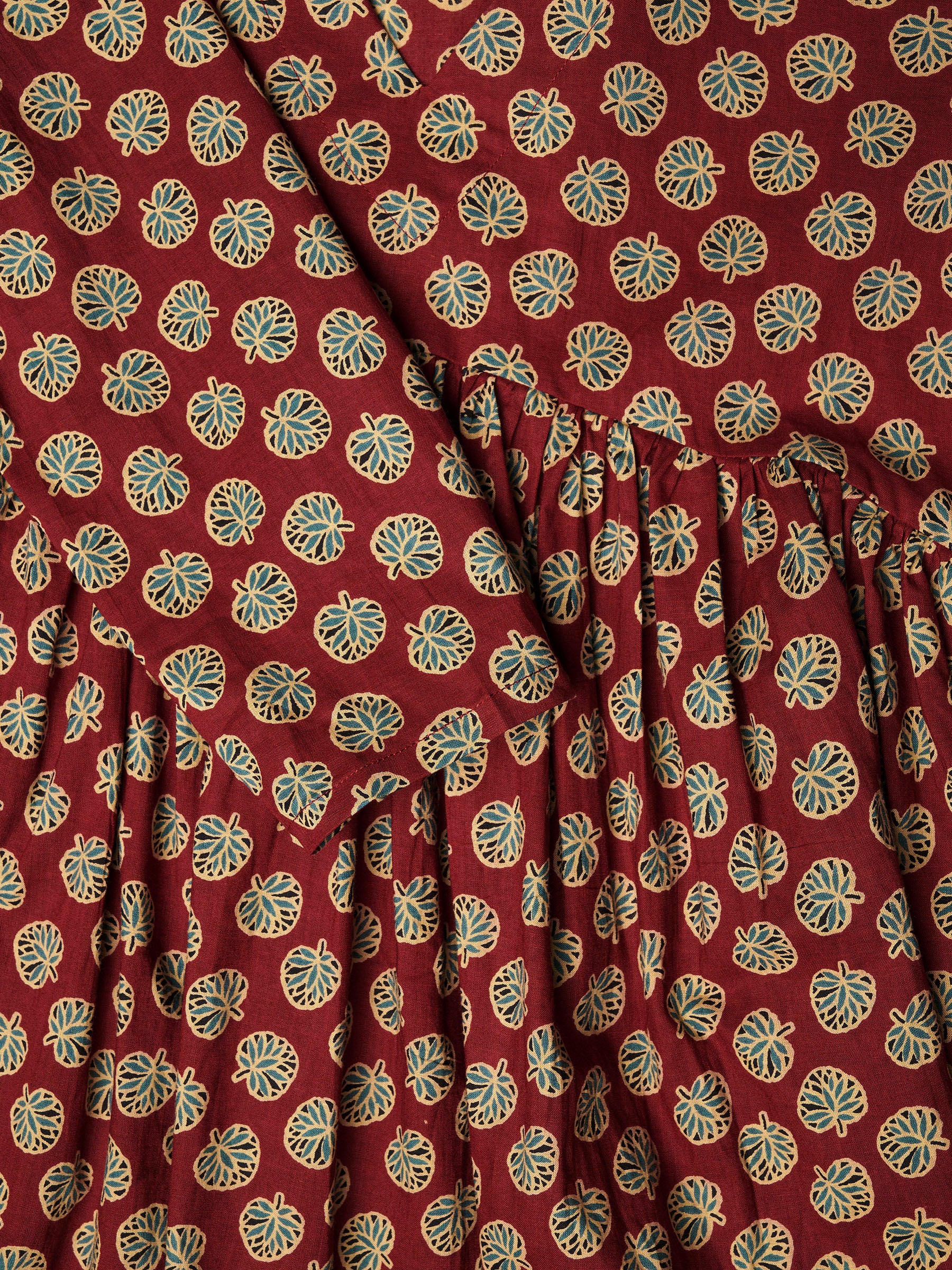 Maroon Printed Alia-Cut Cotton Top